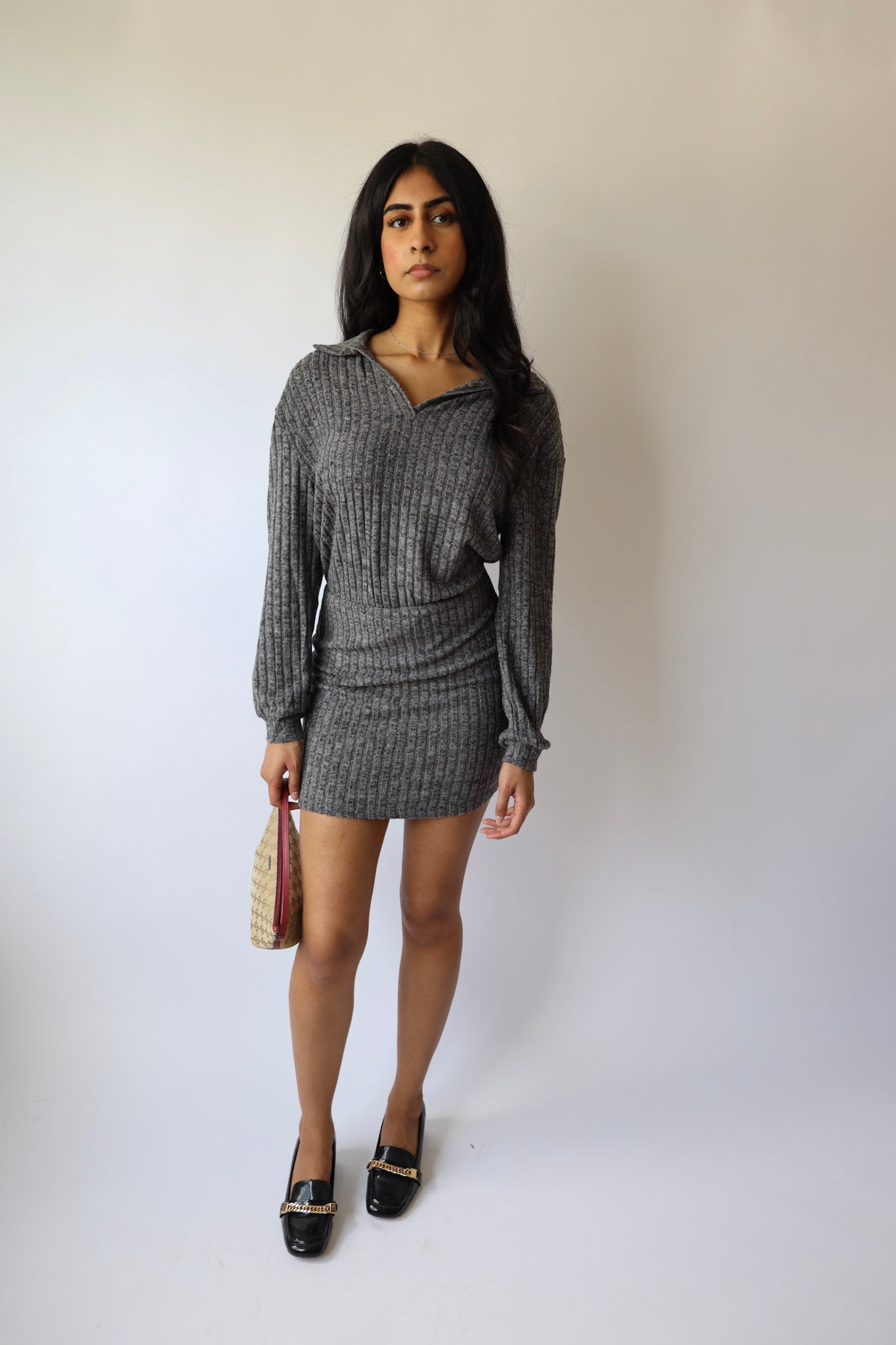 Brushed Ribbed Knit Mini Dress