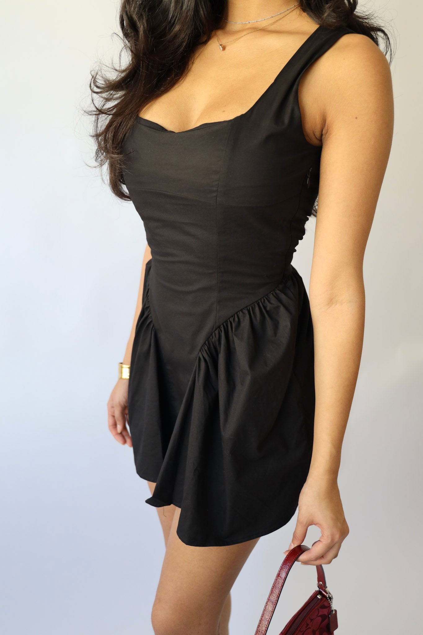 Lace Up Back Puff Skirt Mini Dress