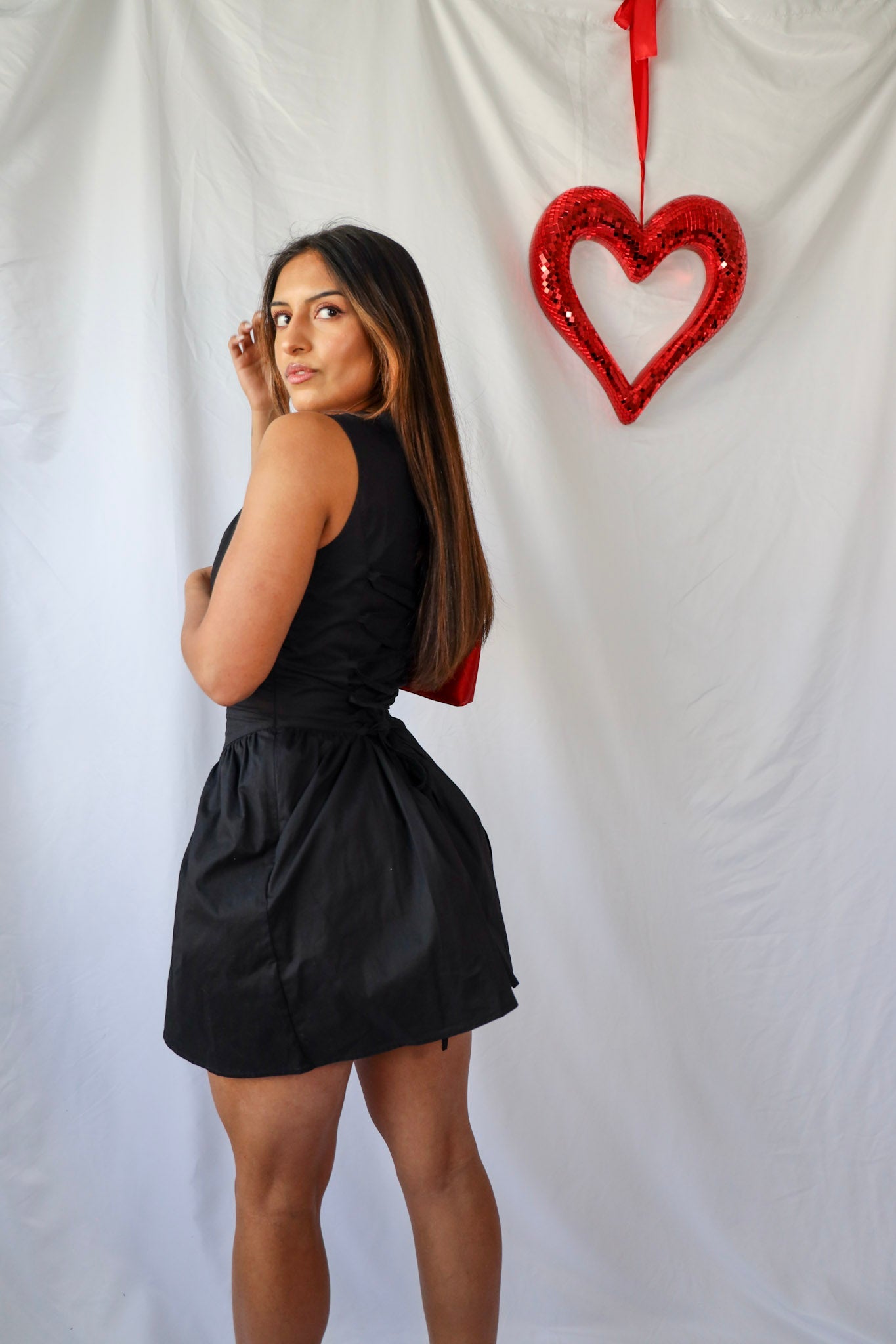 Lace Up Back Puff Skirt Mini Dress
