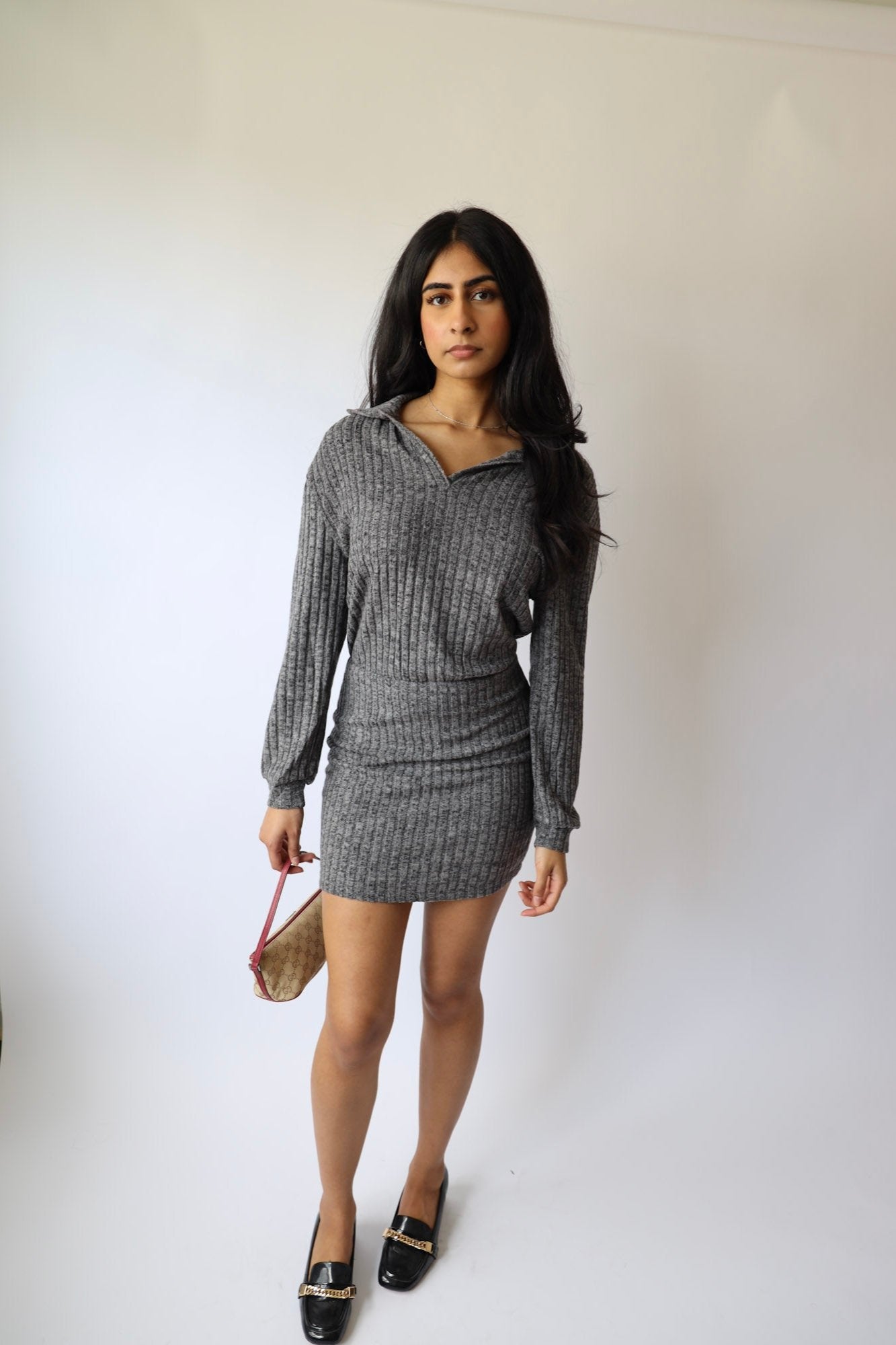 Brushed Ribbed Knit Mini Dress