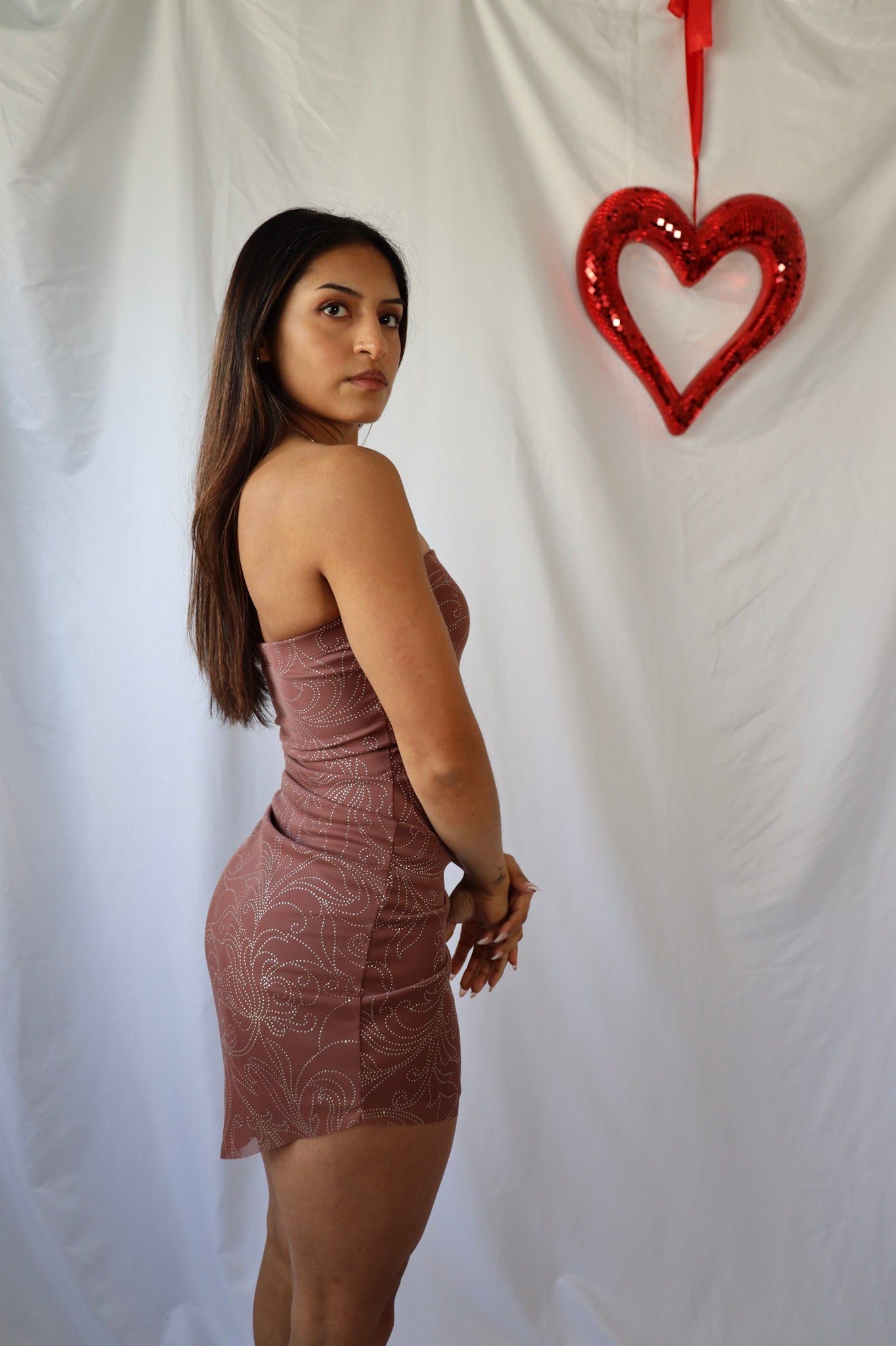 Asymmetrical Hem Glitter Mesh Mini Dress