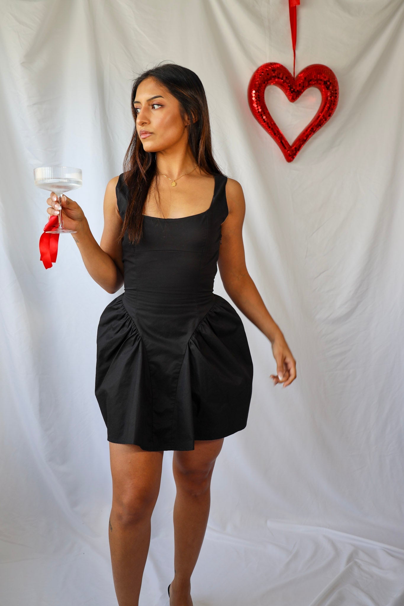 Lace Up Back Puff Skirt Mini Dress