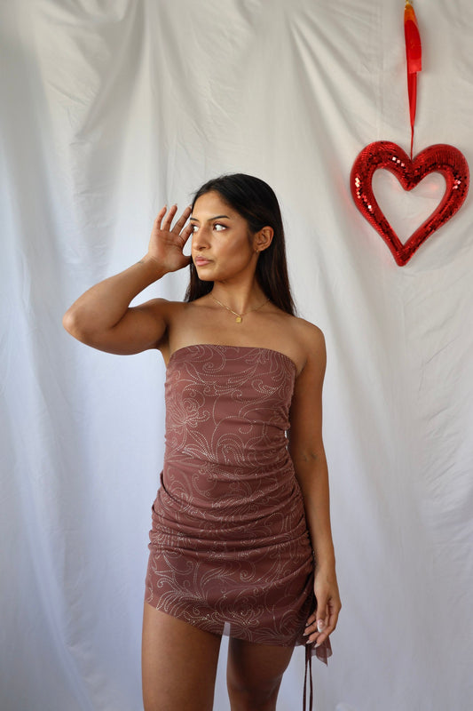 Asymmetrical Hem Glitter Mesh Mini Dress