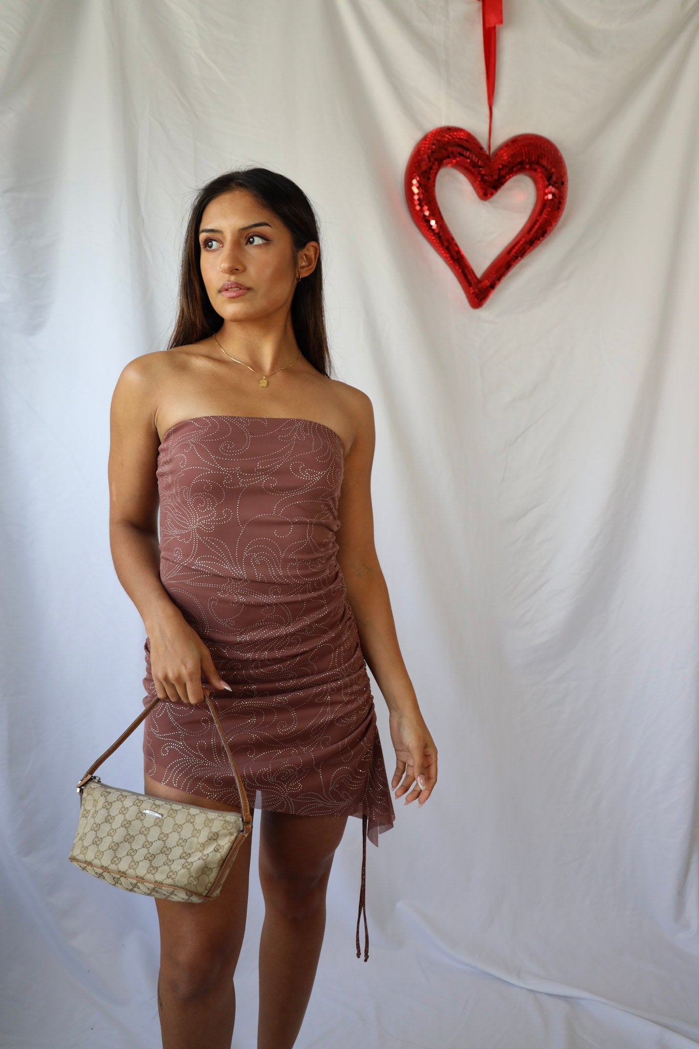 Asymmetrical Hem Glitter Mesh Mini Dress