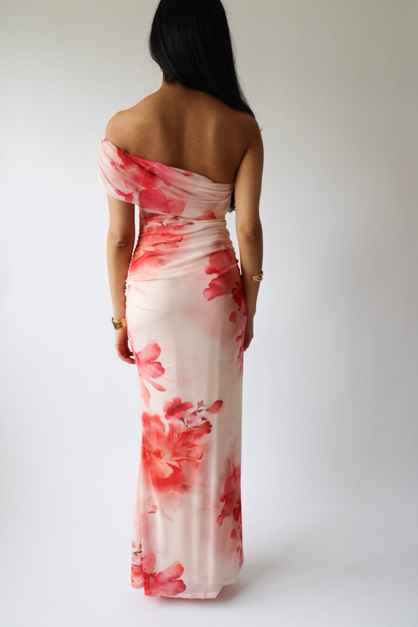 Pink Watercolor Off-Shoulder Maxi Dress * Final Sale *