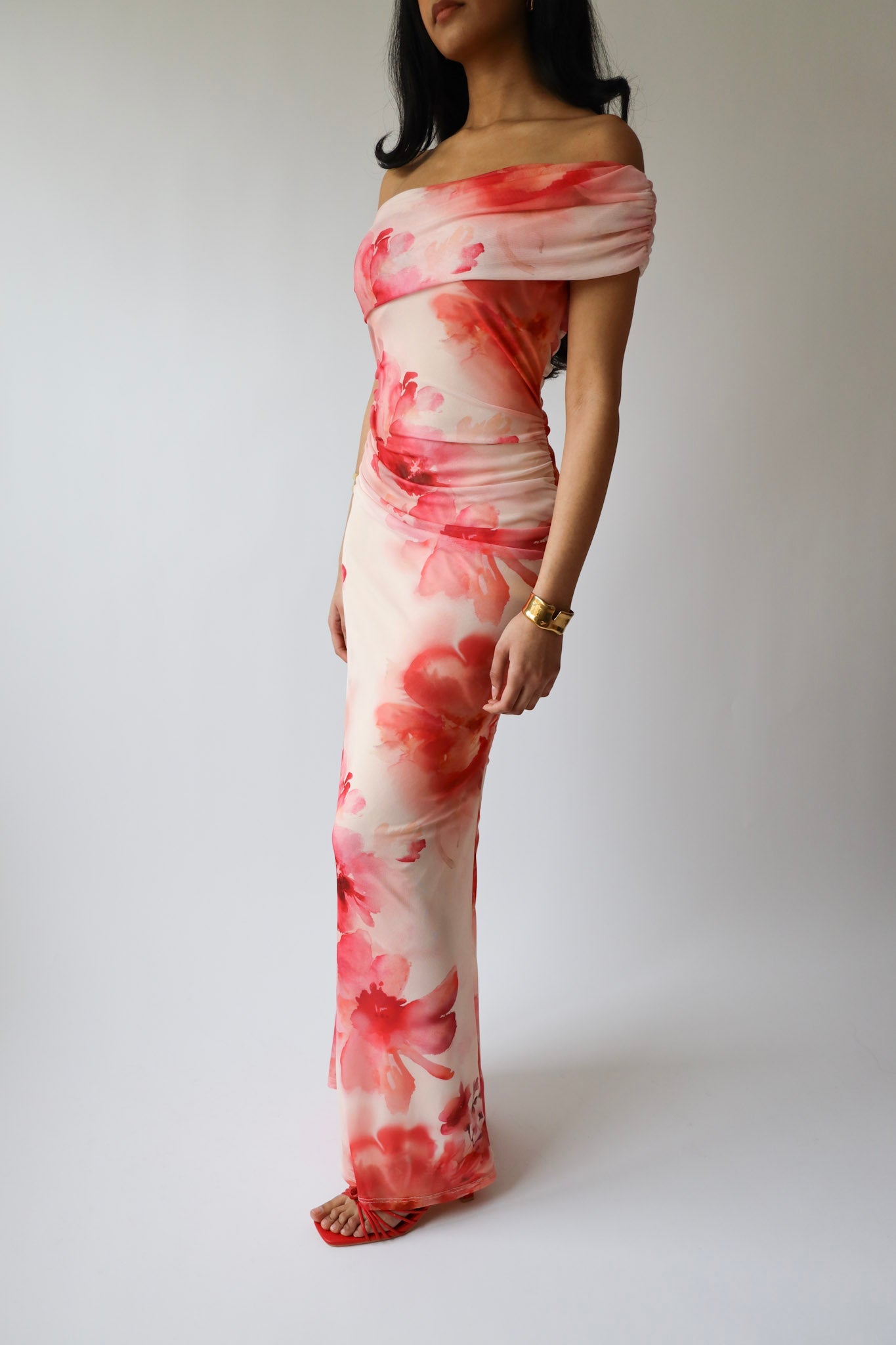 Pink Watercolor Off-Shoulder Maxi Dress * Final Sale *