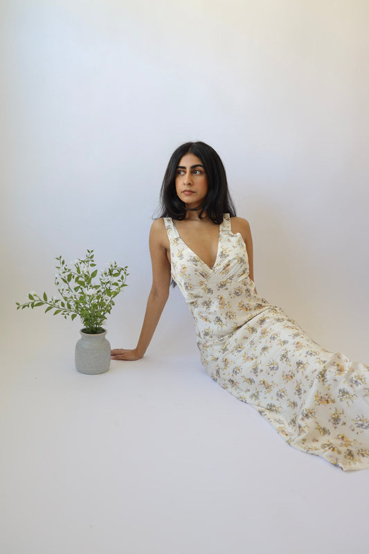 Retro Vintage Floral Print Satin Maxi Slip Dress * Final Sale*