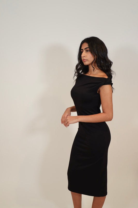 Ira Twist Off Shoulder Midi Dress