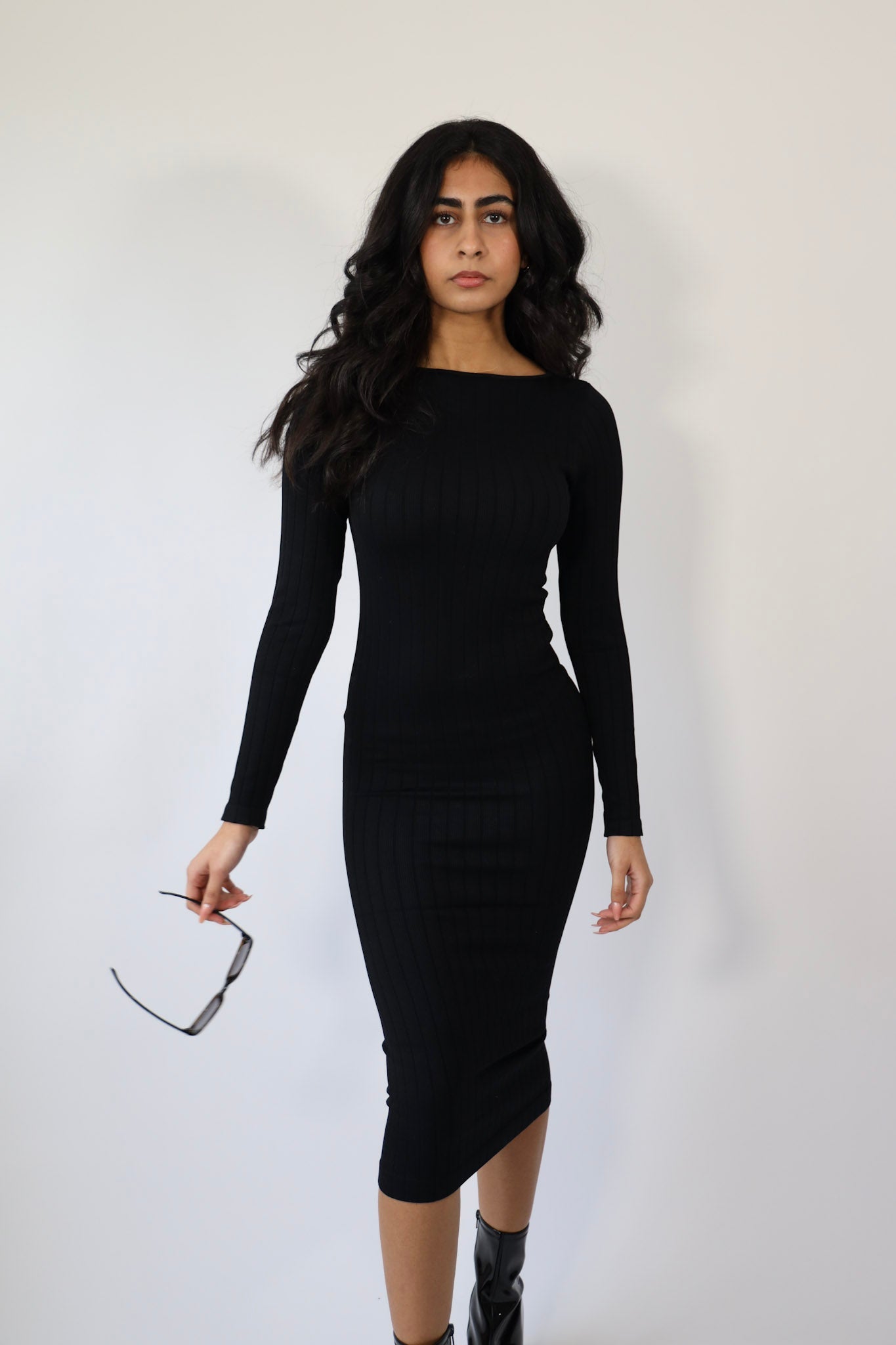 Long Sleeve Seamless Ribbed Midi Dress
