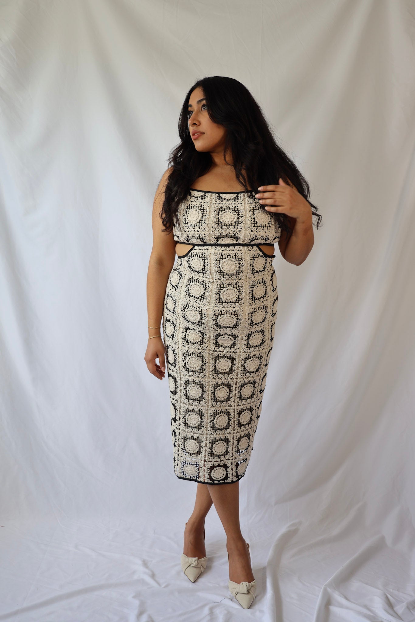 Crochet Tile Open Back Midi Dress