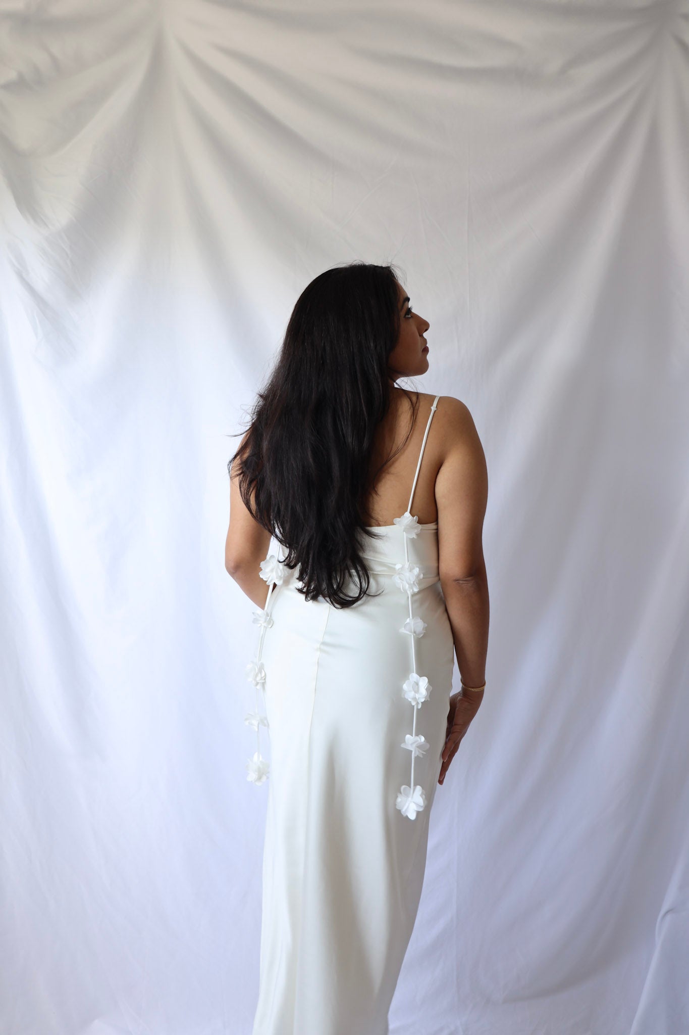 Satin Slip Dress with Rosette Detail