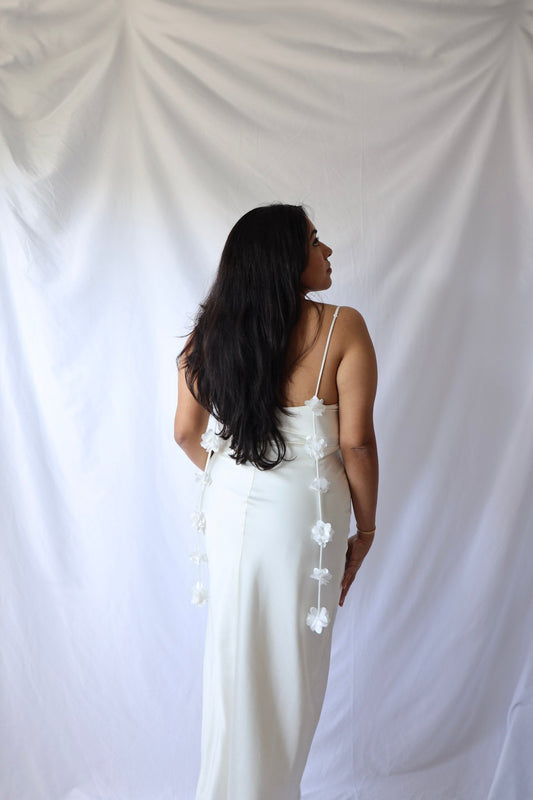 Satin Slip Dress with Rosette Detail