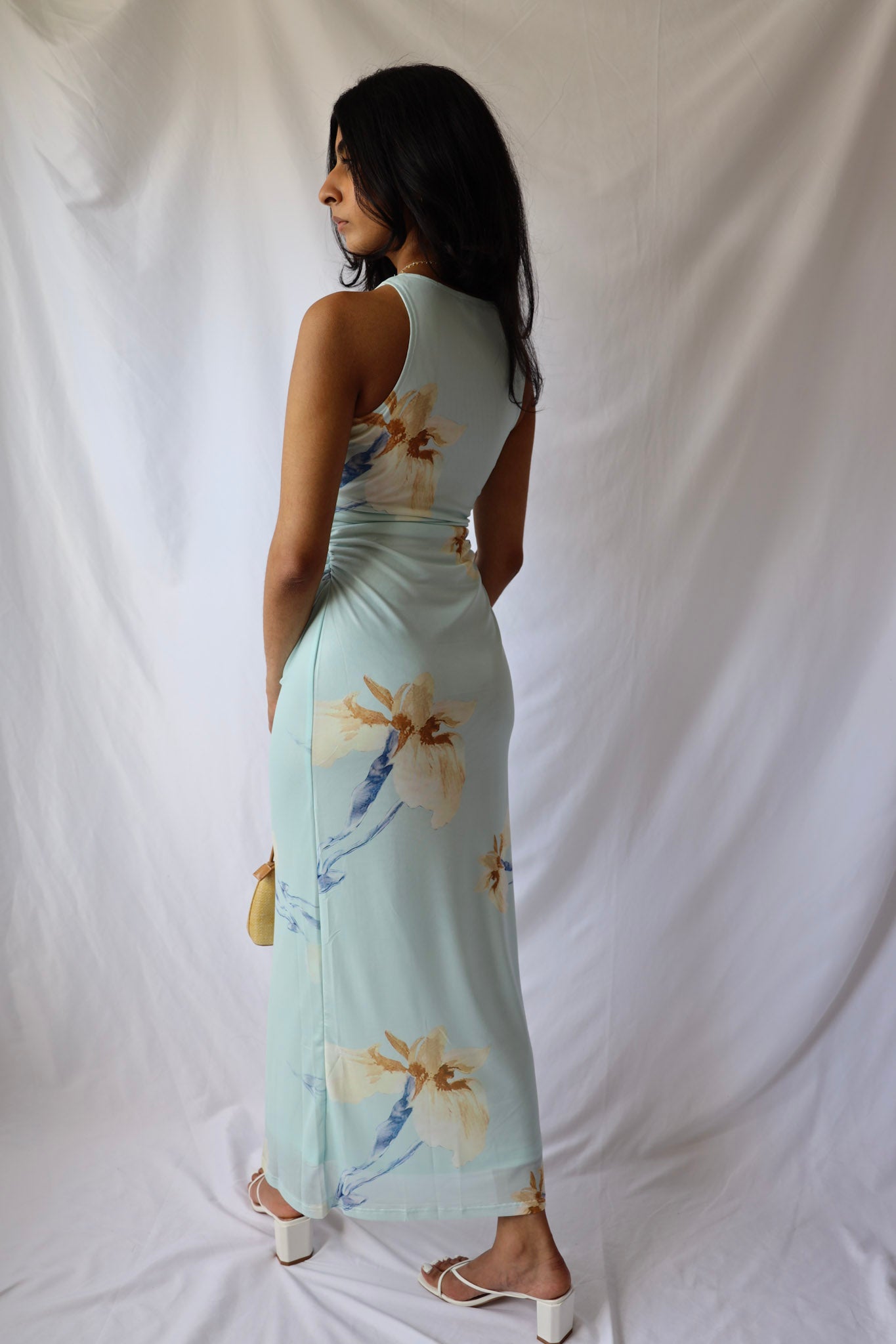 Baby Blue Mesh Floral Maxi Dress