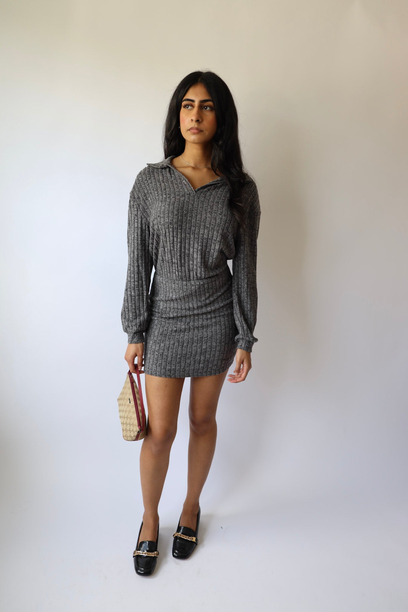 Brushed Ribbed Knit Mini Dress