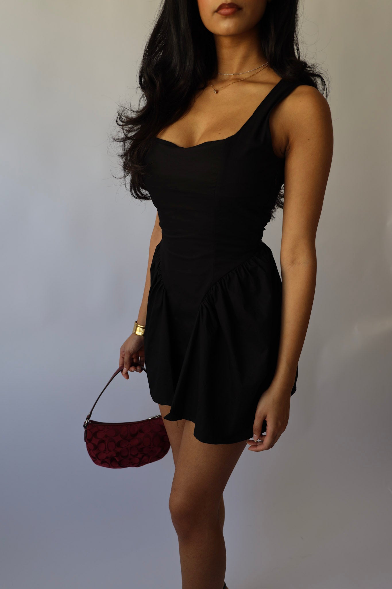 Lace Up Back Puff Skirt Mini Dress