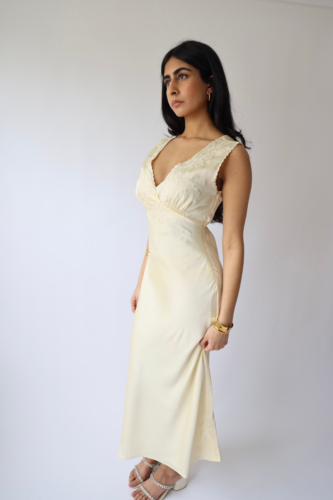 Embroidered Cream Lace Midi