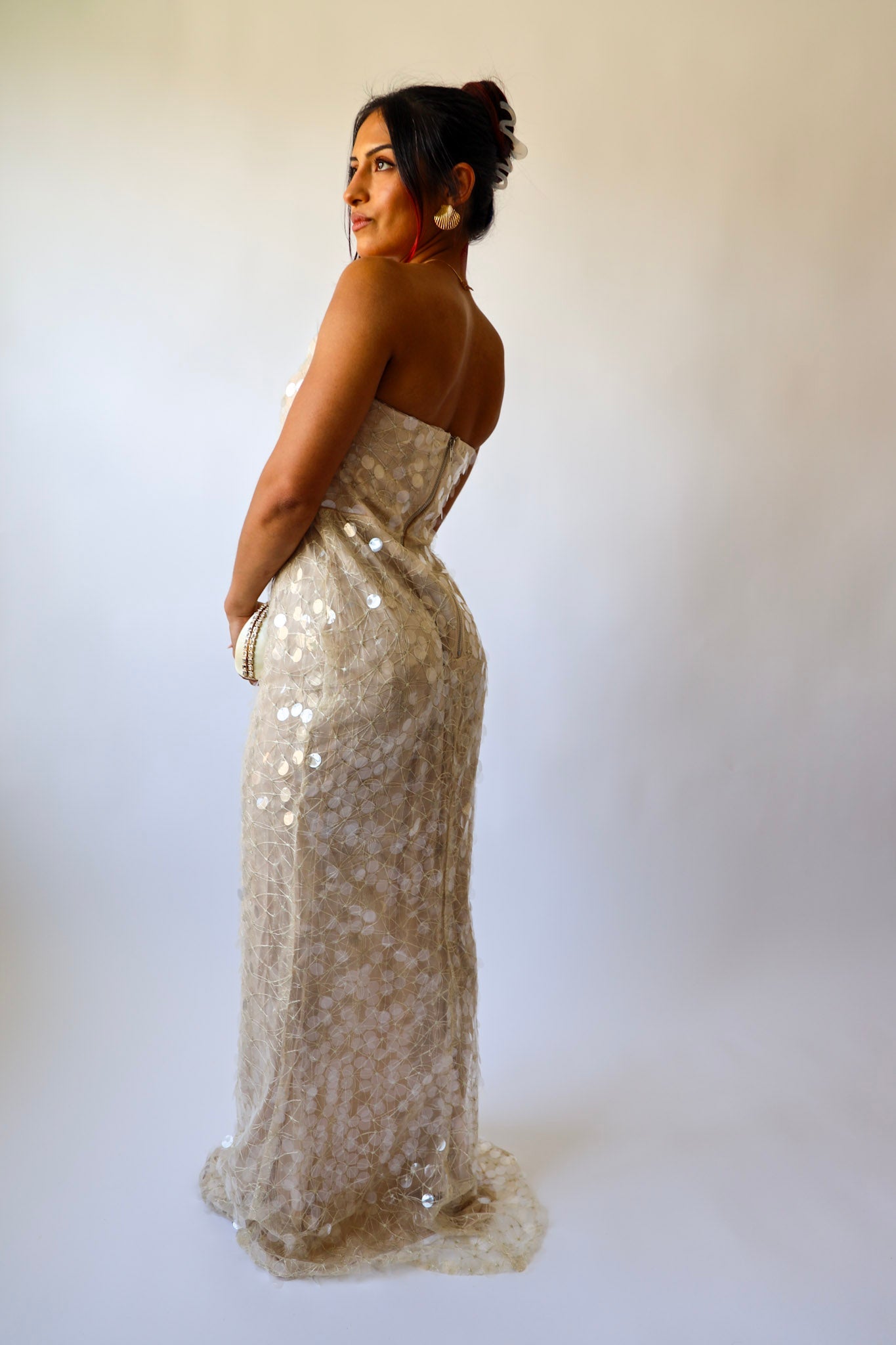 Champagne Sequin Strapless Gown