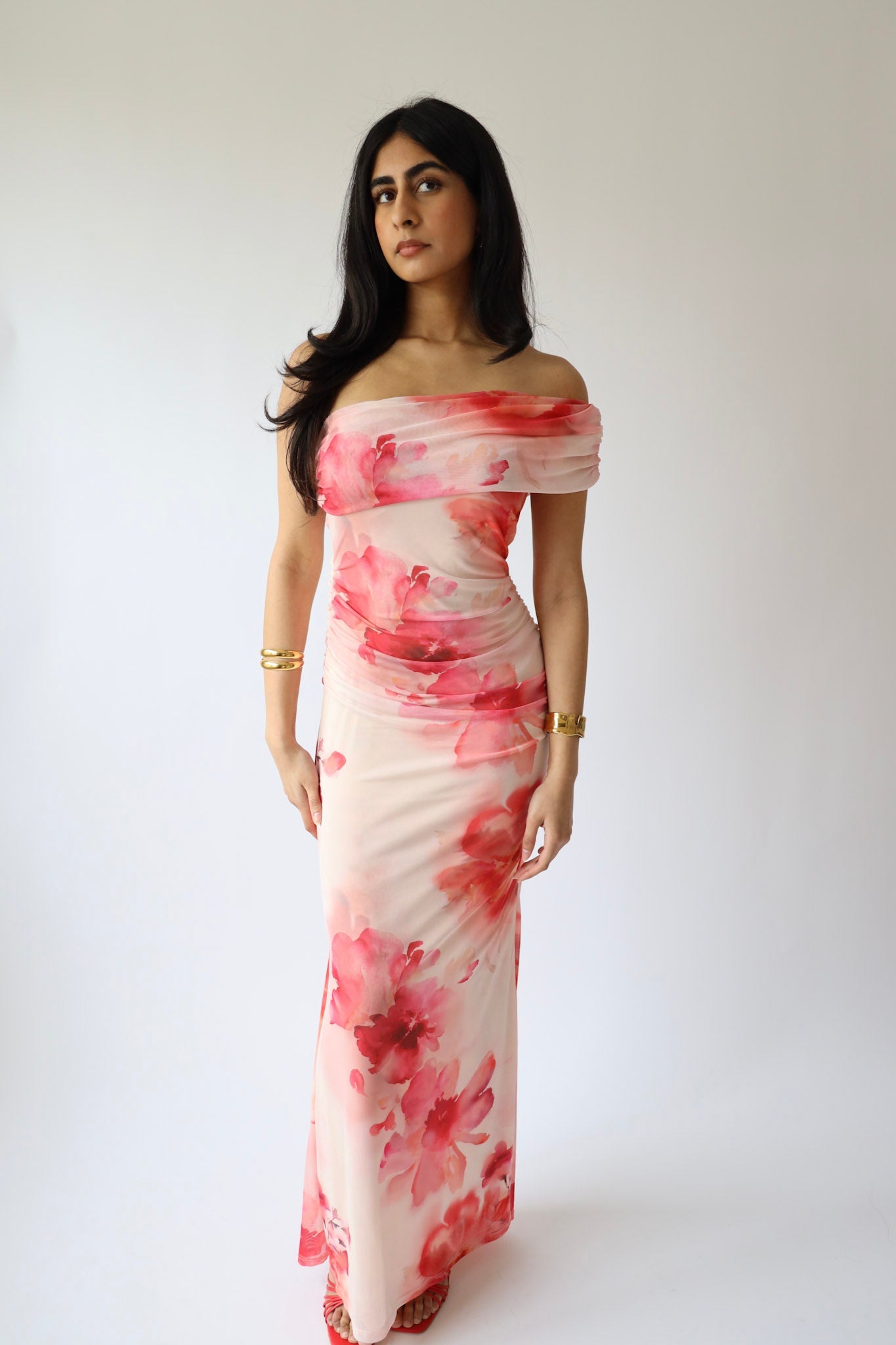 Pink Watercolor Off-Shoulder Maxi Dress * Final Sale *