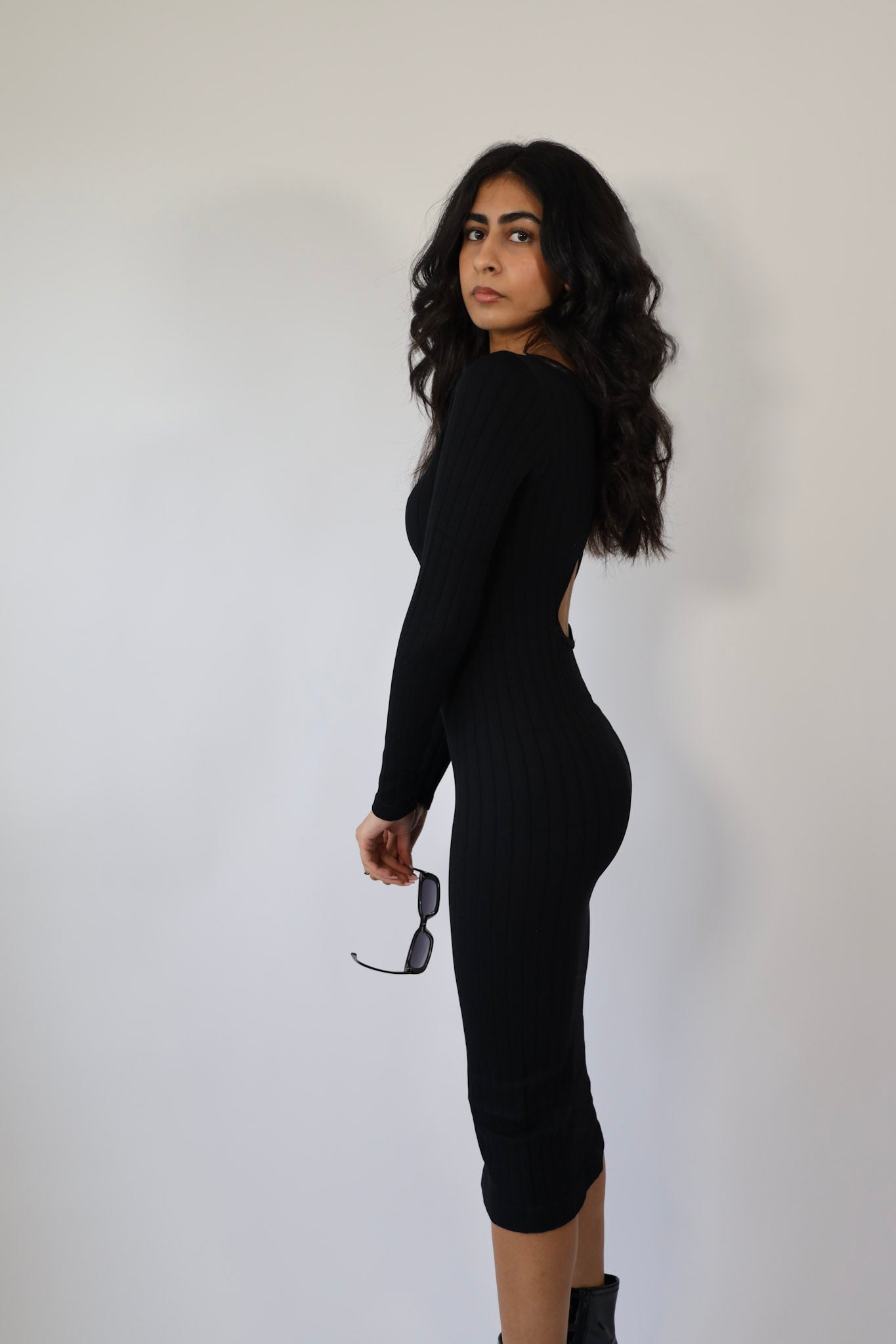 Long Sleeve Seamless Ribbed Midi Dress