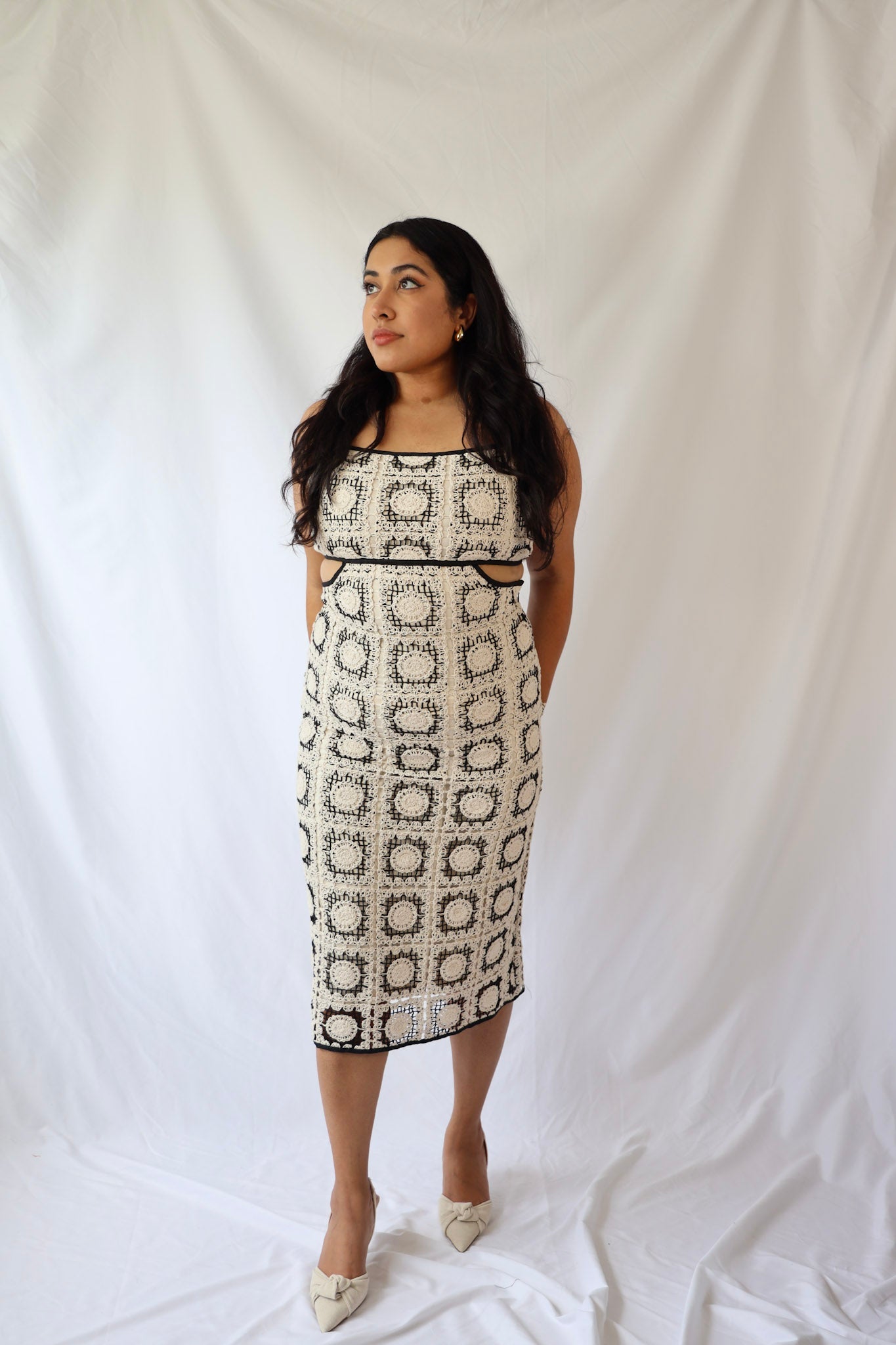 Crochet Tile Open Back Midi Dress