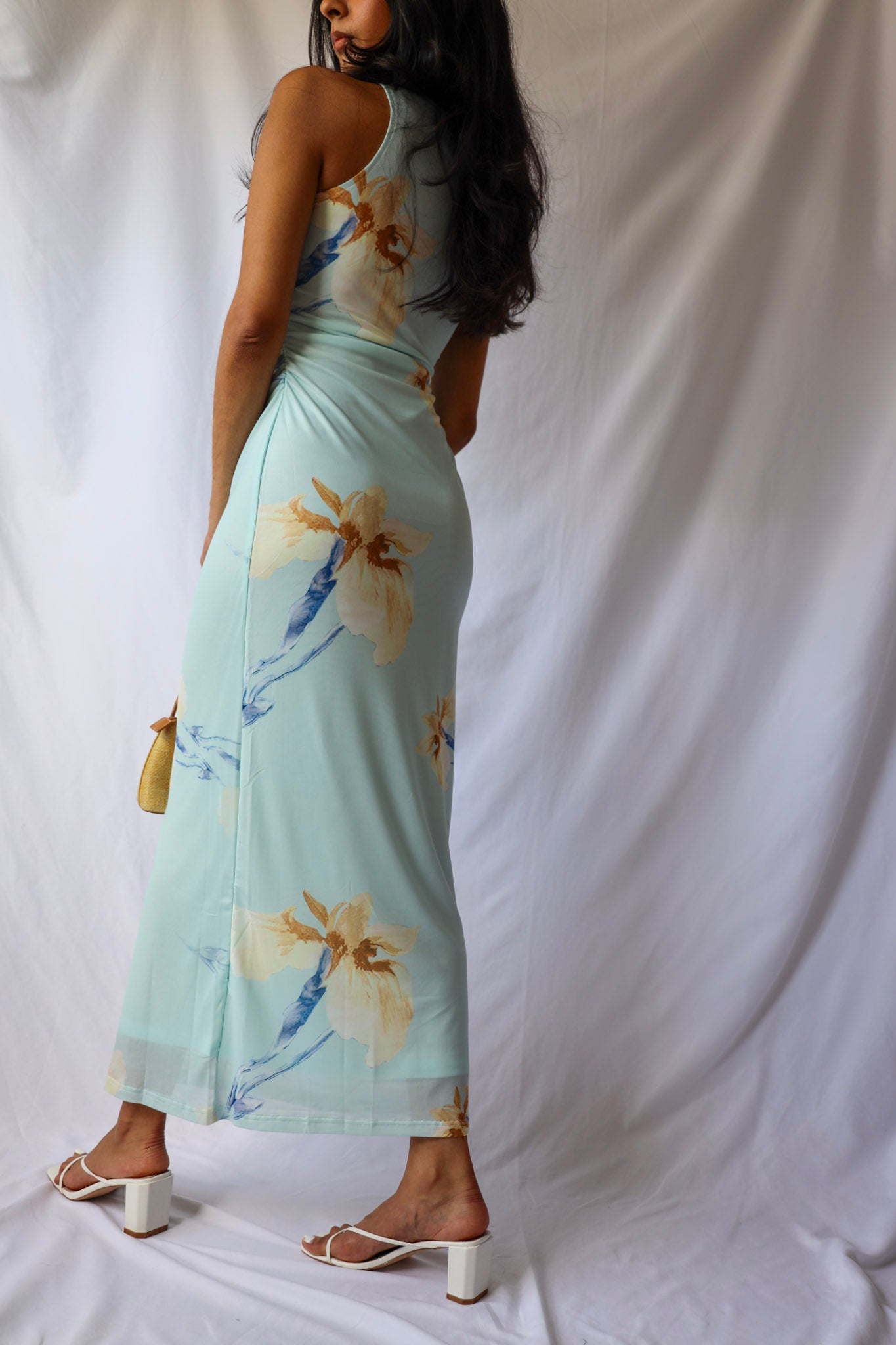Baby Blue Mesh Floral Maxi Dress