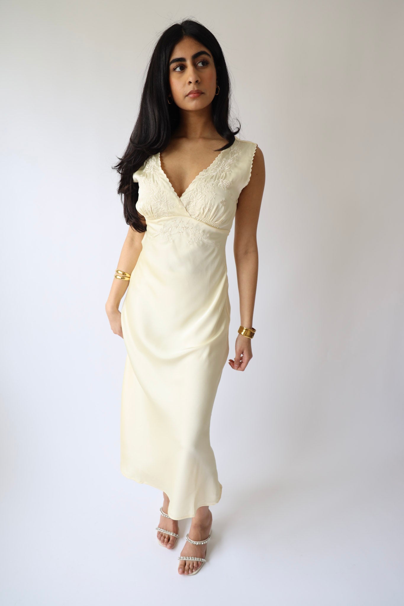 Embroidered Cream Lace Midi