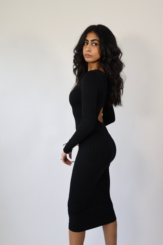 Long Sleeve Seamless Ribbed Midi Dress