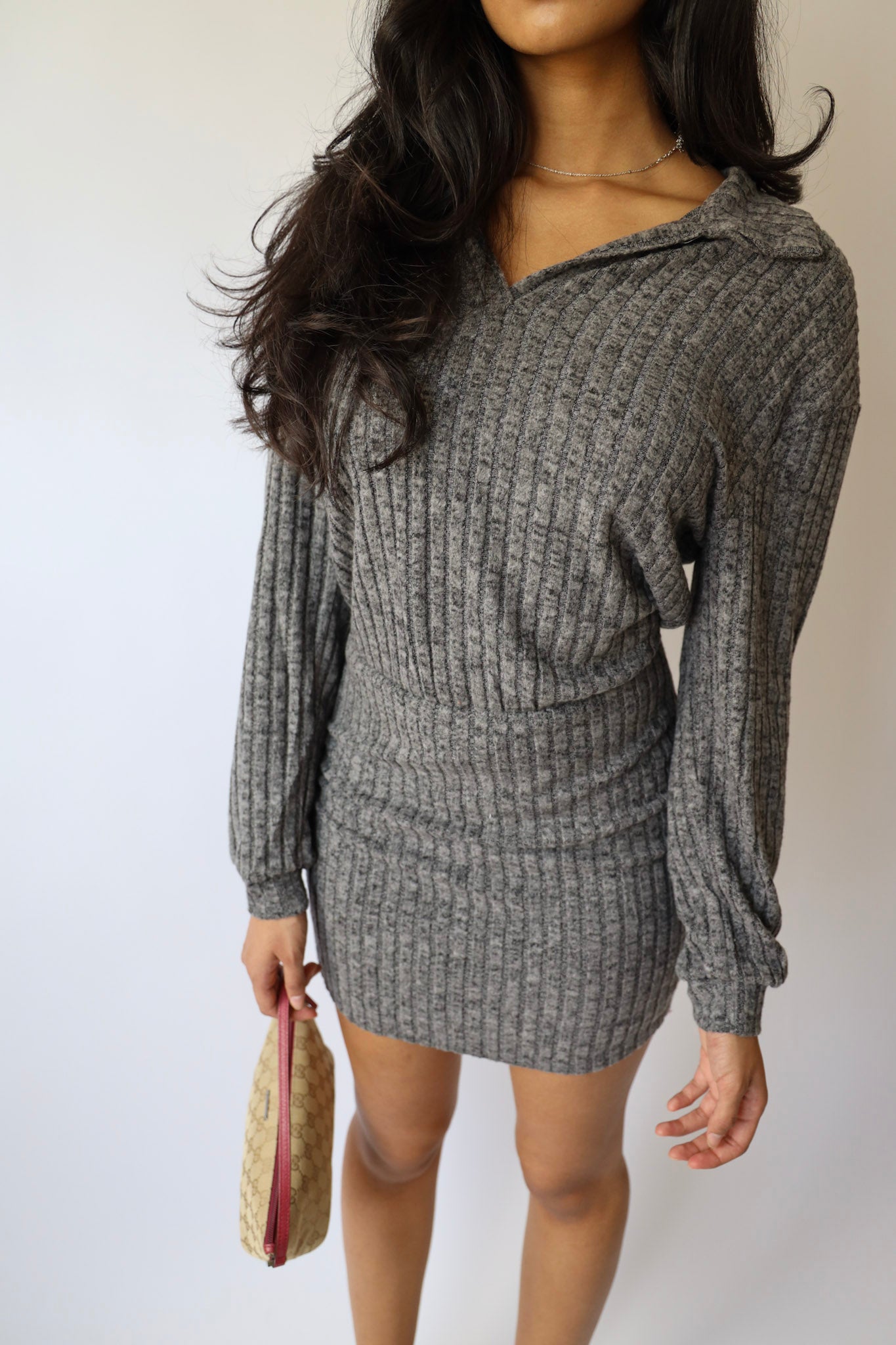 Brushed Ribbed Knit Mini Dress