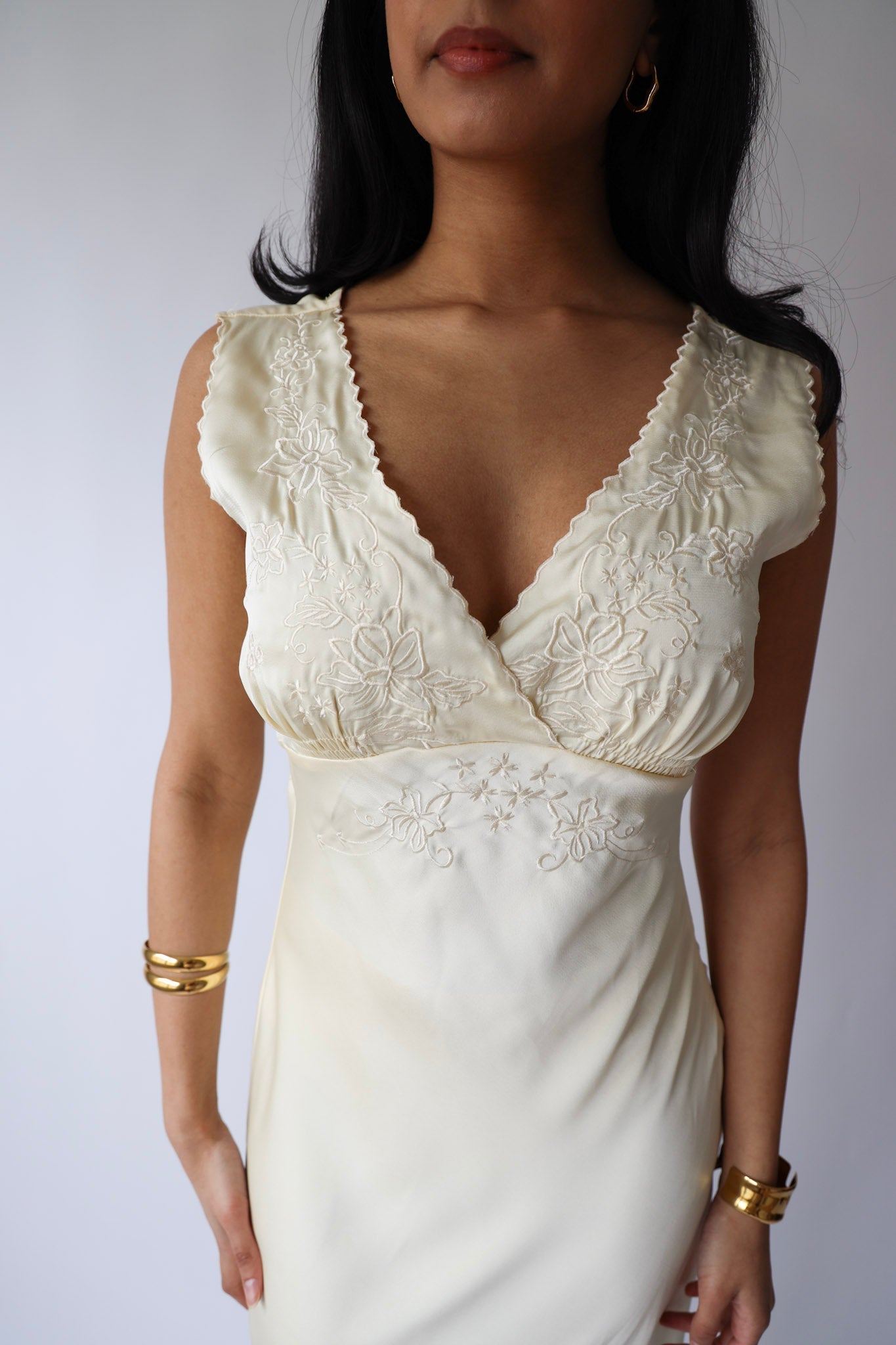 Embroidered Cream Lace Midi