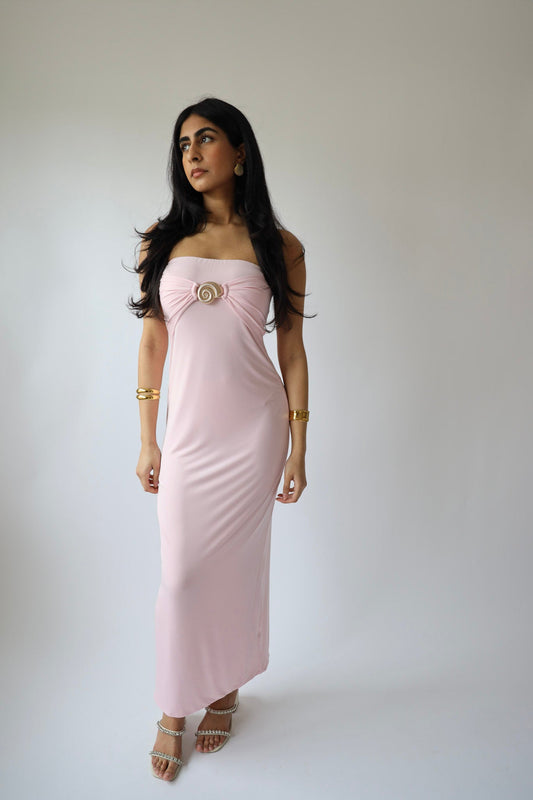 Pink Shell Strapless Maxi