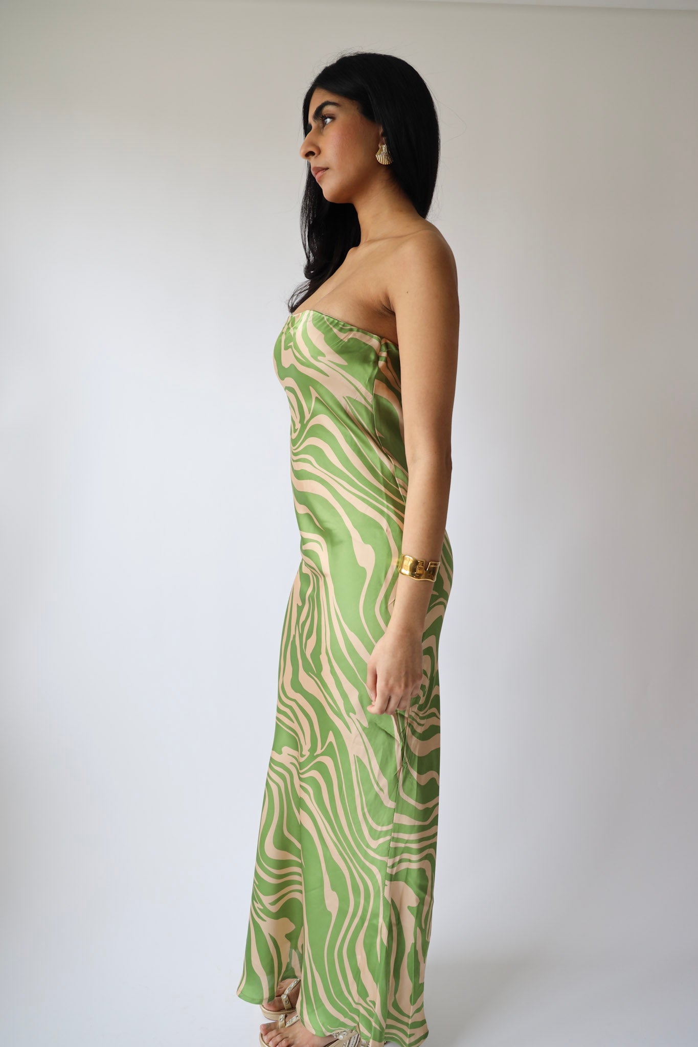 Green Zebra Swirl Strapless Maxi