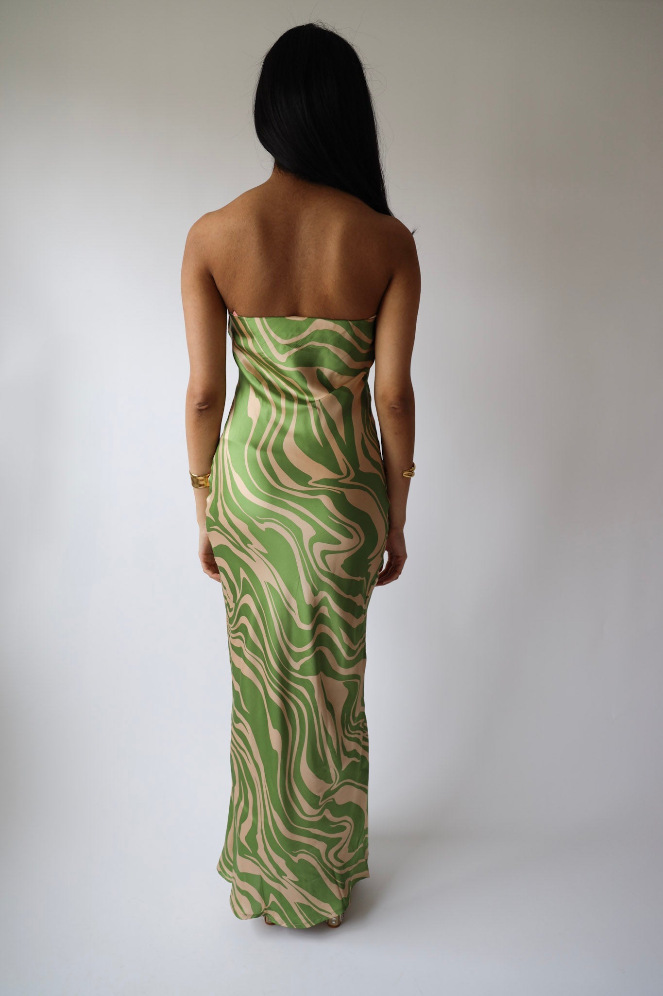 Green Zebra Swirl Strapless Maxi