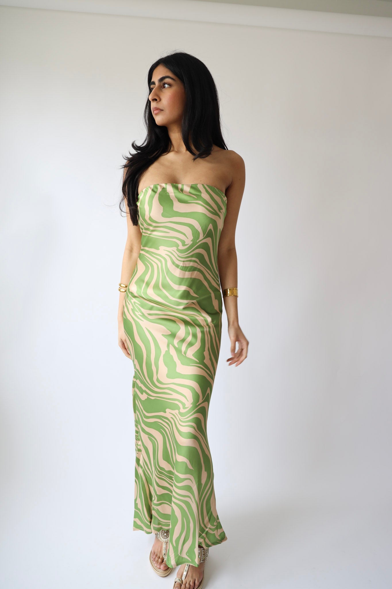 Green Zebra Swirl Strapless Maxi