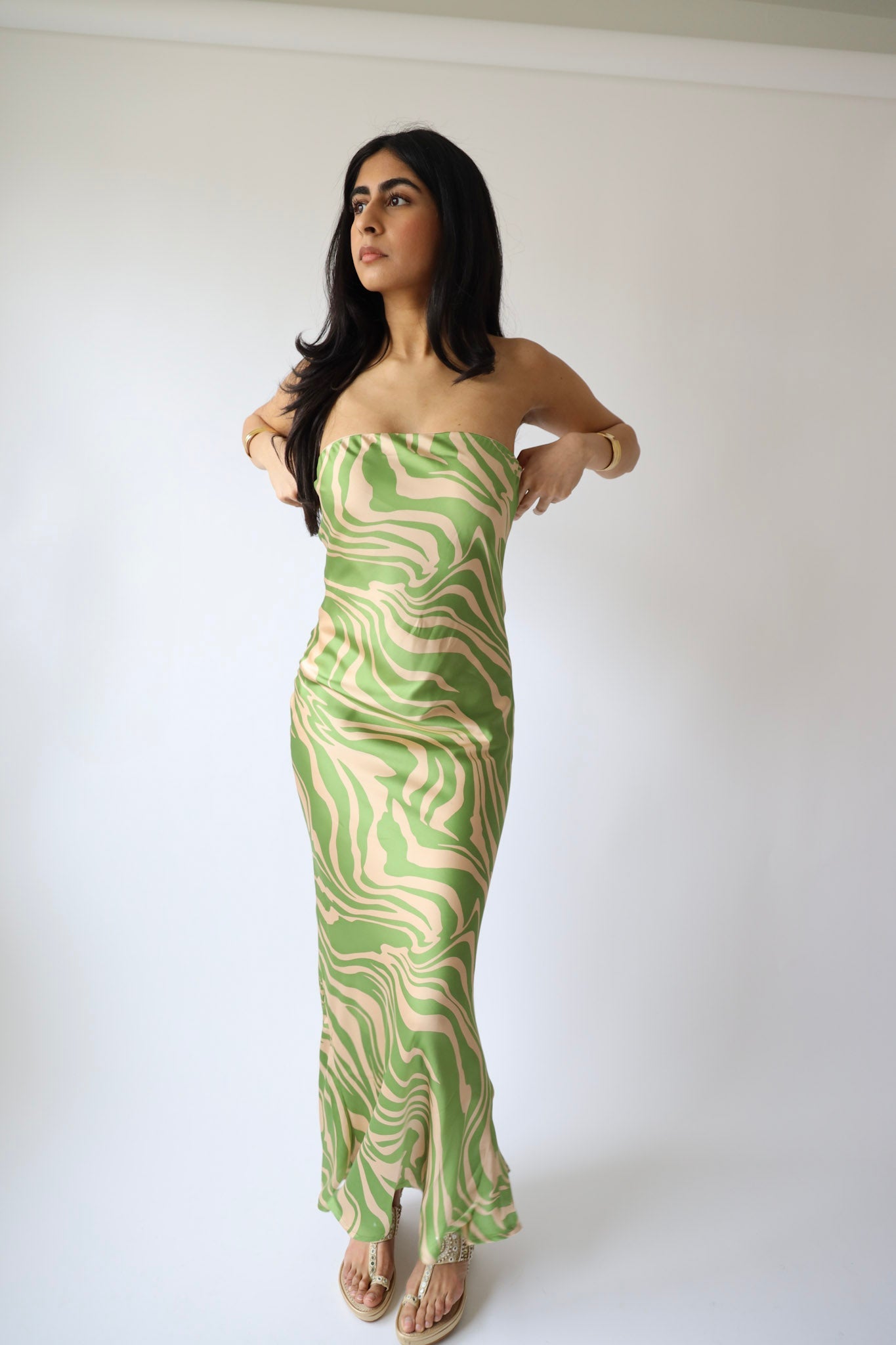 Green Zebra Swirl Strapless Maxi