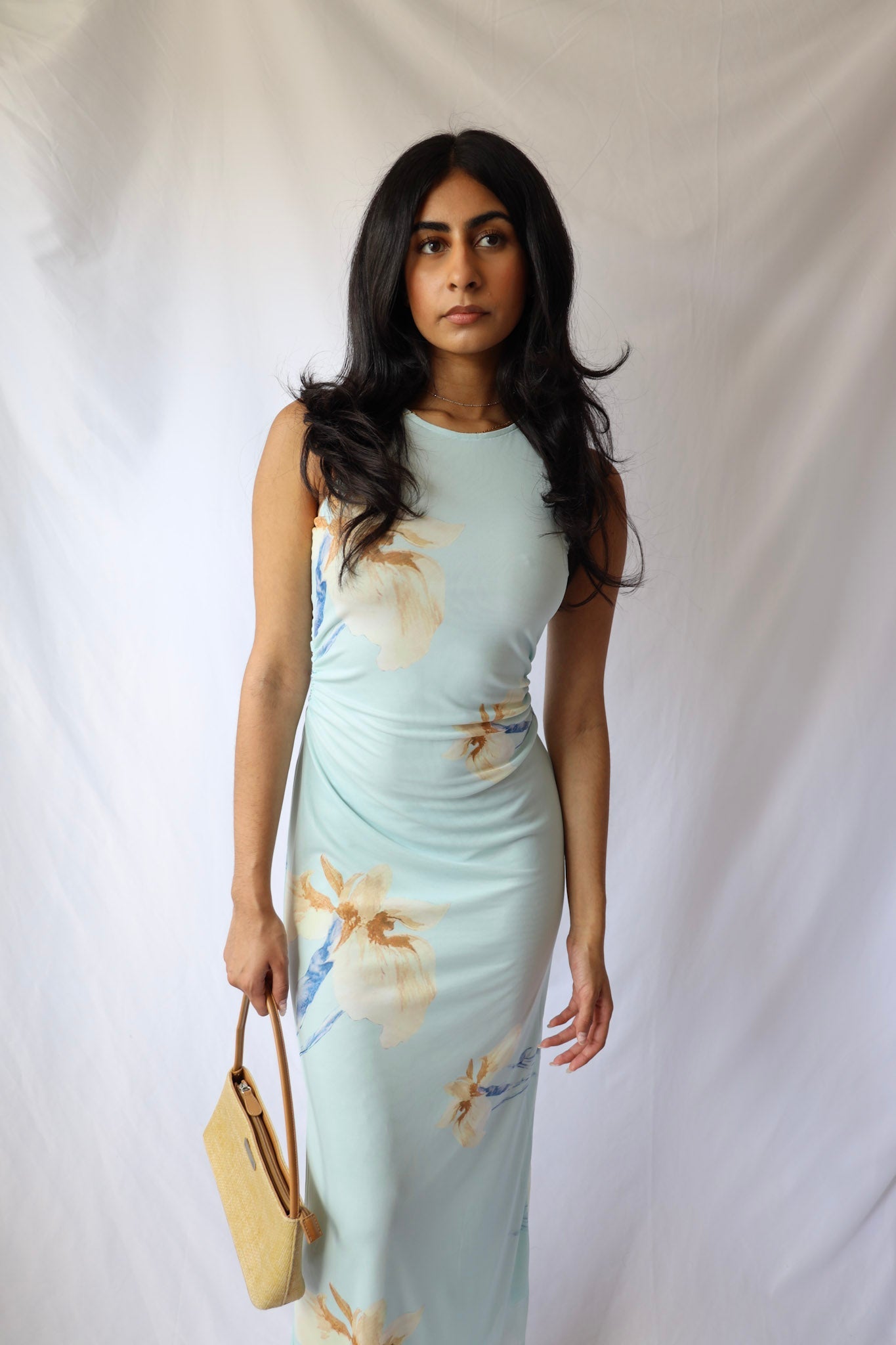 Baby Blue Mesh Floral Maxi Dress