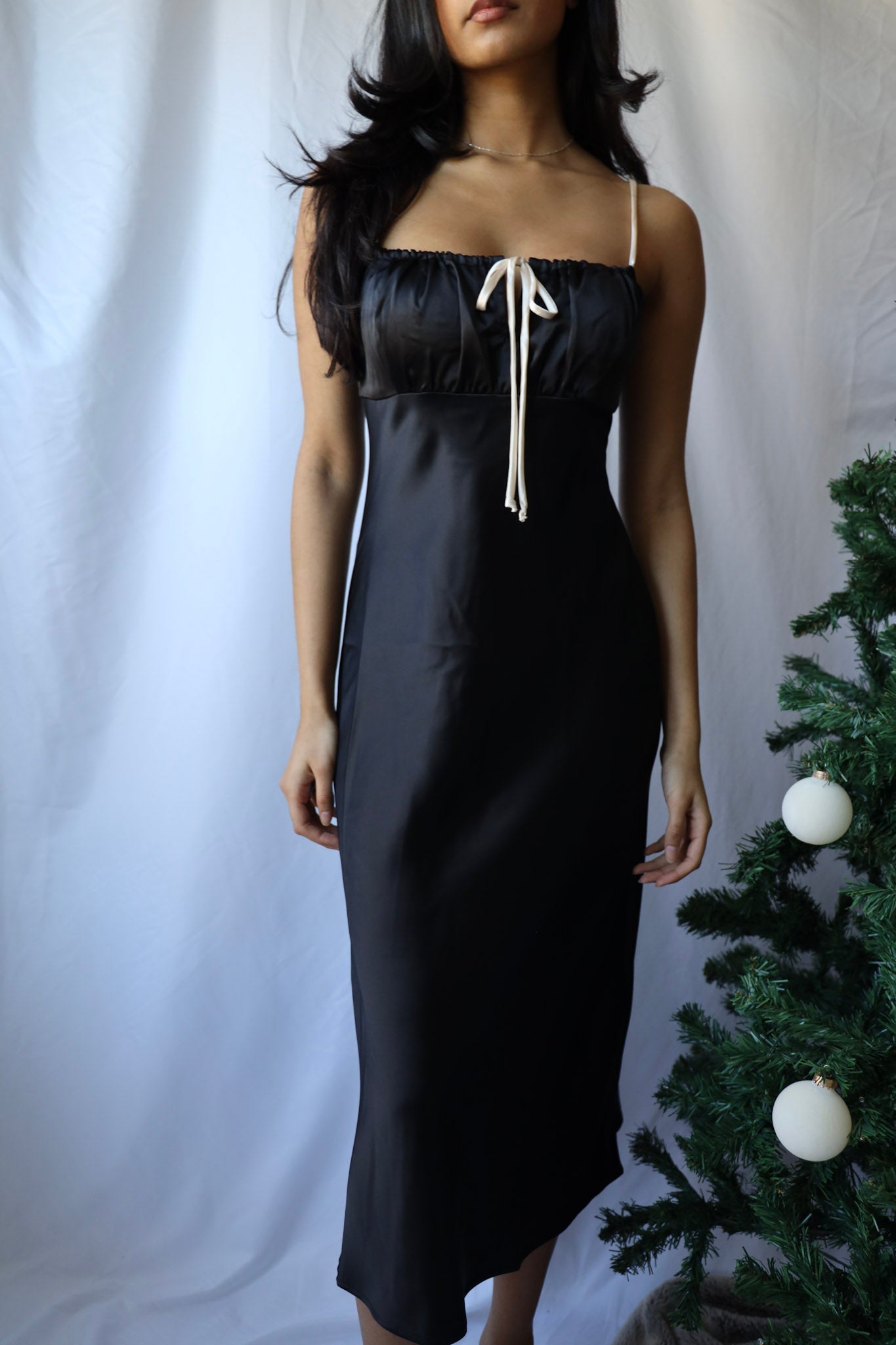Satin Contrast Tie Dress