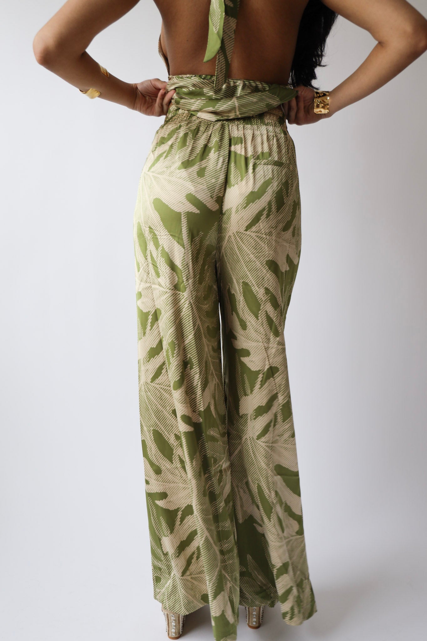 Palm Print Wide Leg Pants ( Bottom Only )