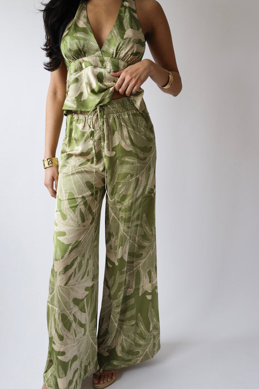 Palm Print Wide Leg Pants ( Bottom Only )