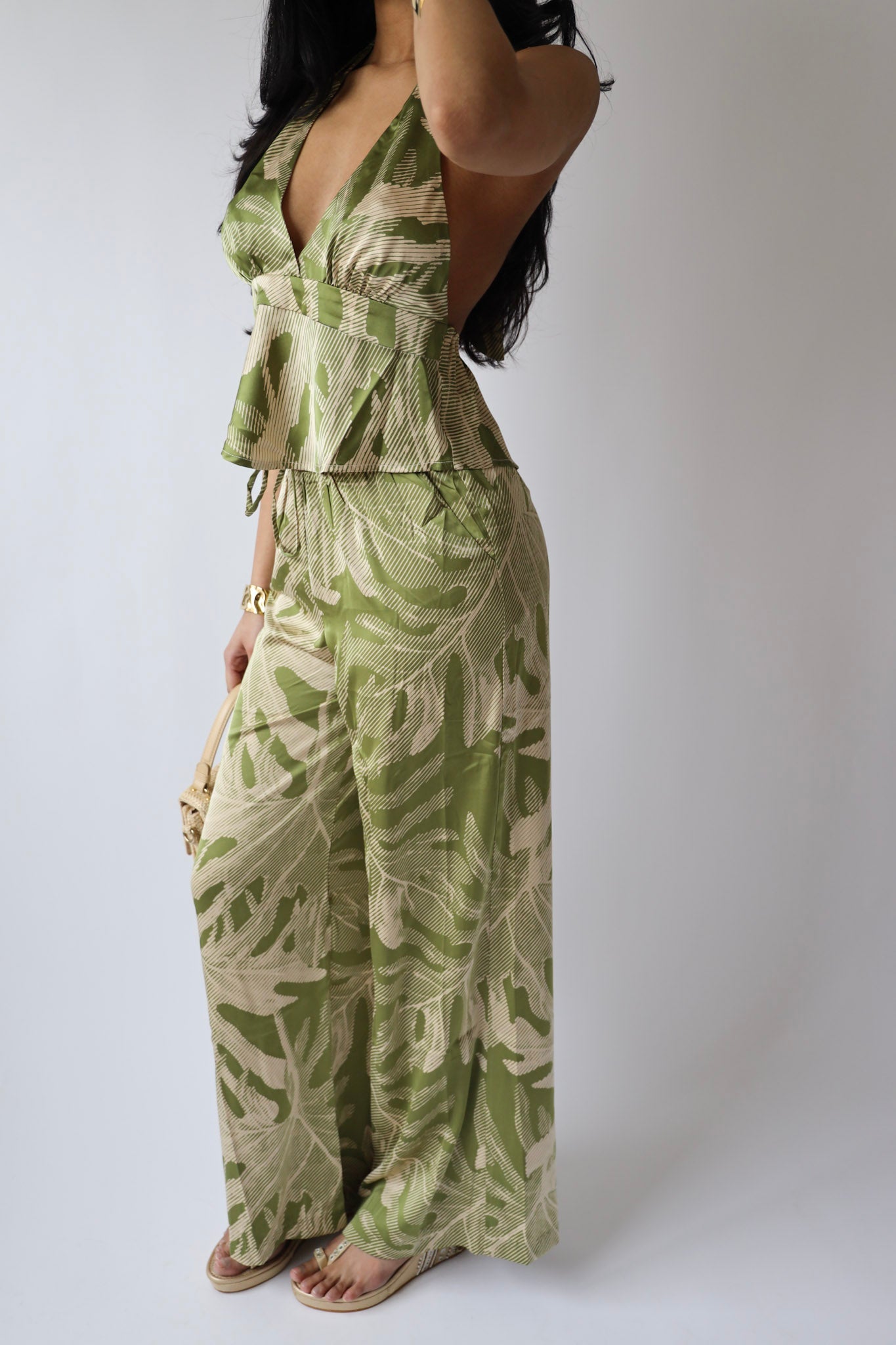 Palm Print Wide Leg Pants ( Bottom Only )