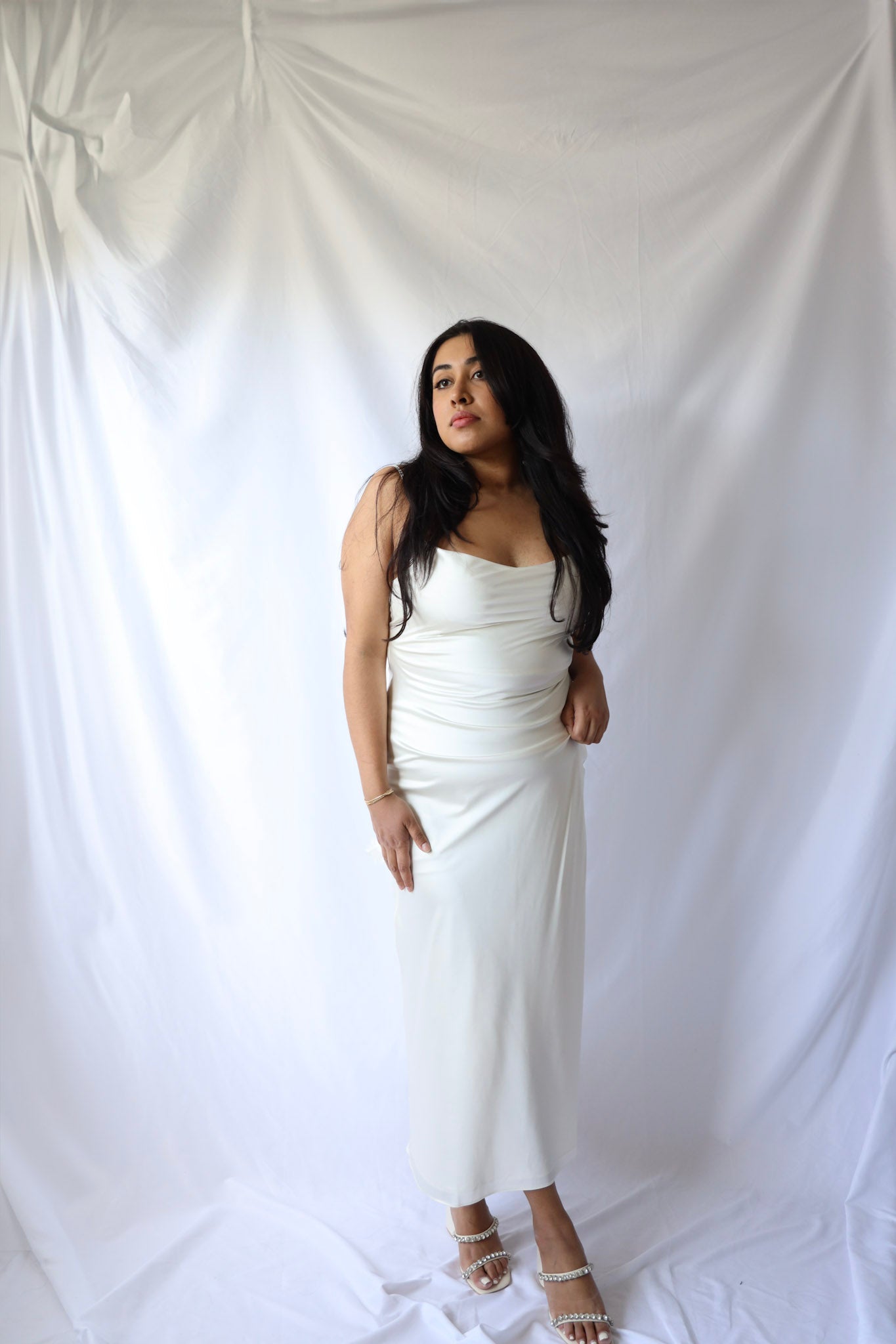 Satin Slip Dress with Rosette Detail
