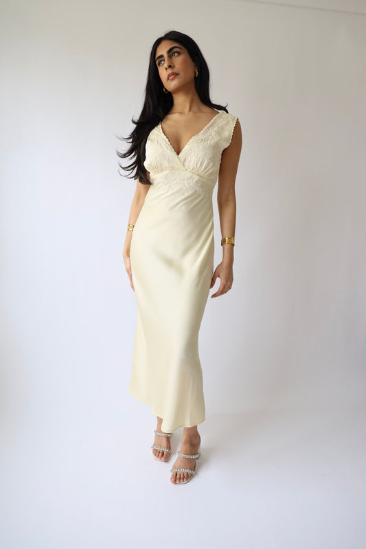 Embroidered Cream Lace Midi
