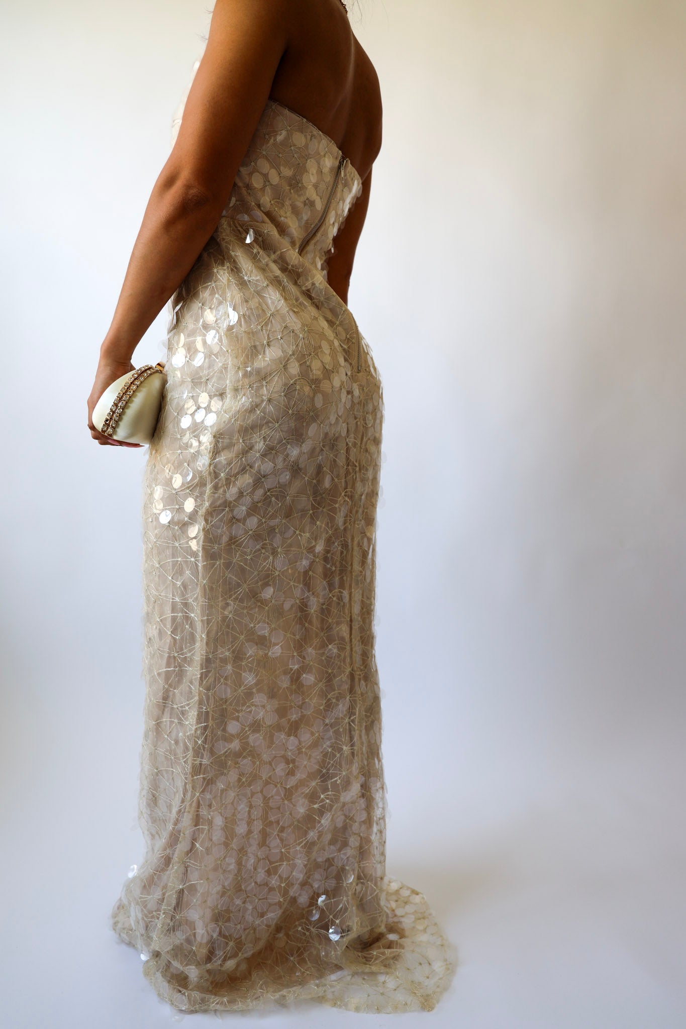Champagne Sequin Strapless Gown