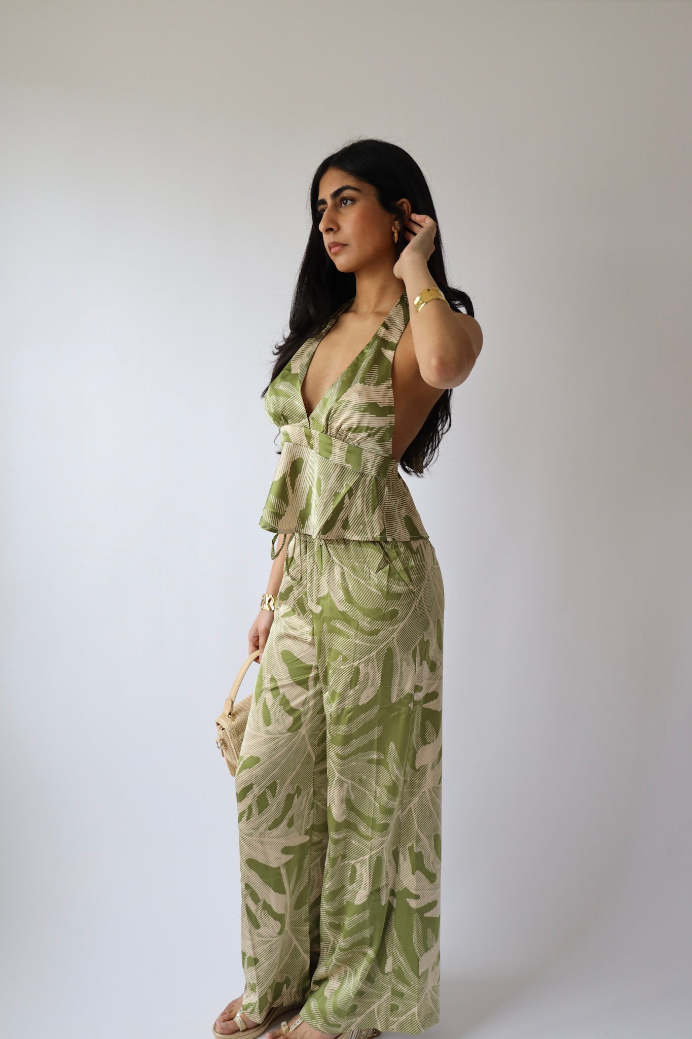Palm Print Wide Leg Pants ( Bottom Only )