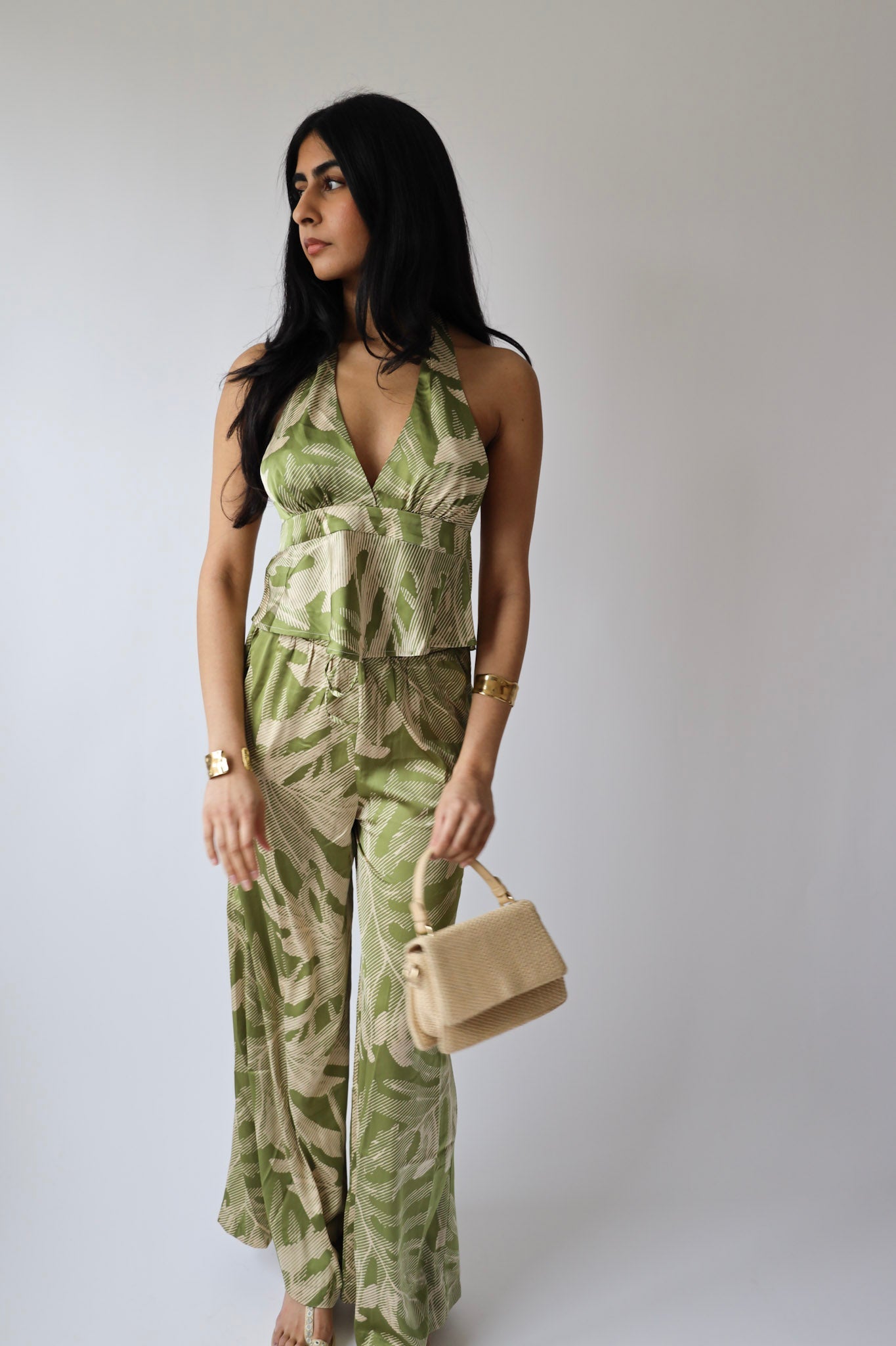 Palm Print Wide Leg Pants ( Bottom Only )