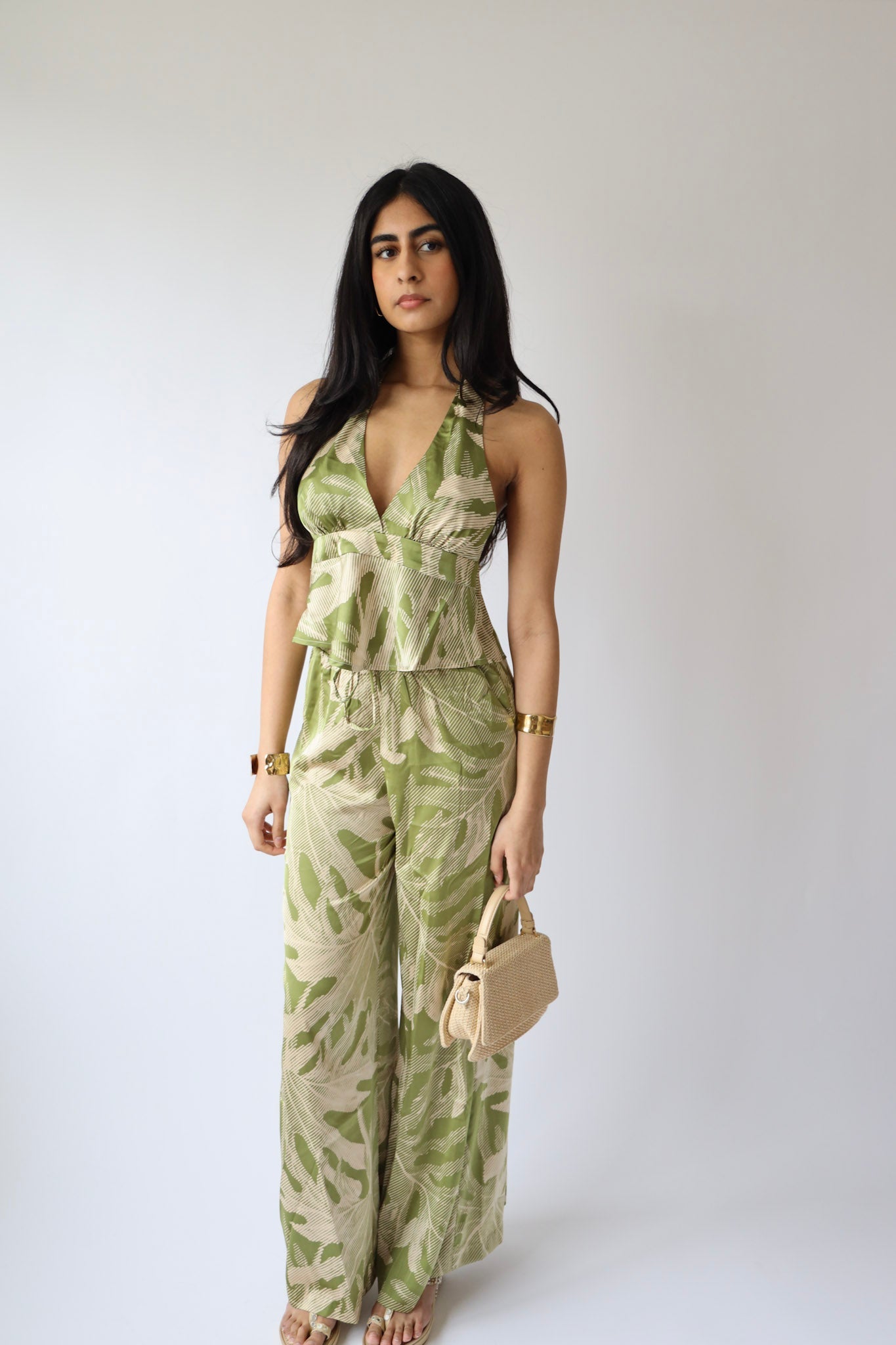 Palm Print Wide Leg Pants ( Bottom Only )