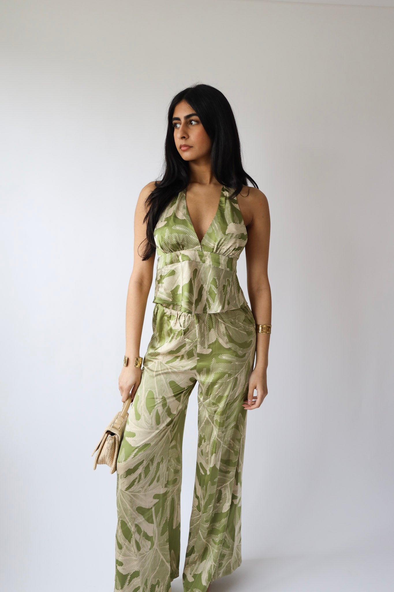 Palm Print Wide Leg Pants ( Bottom Only )