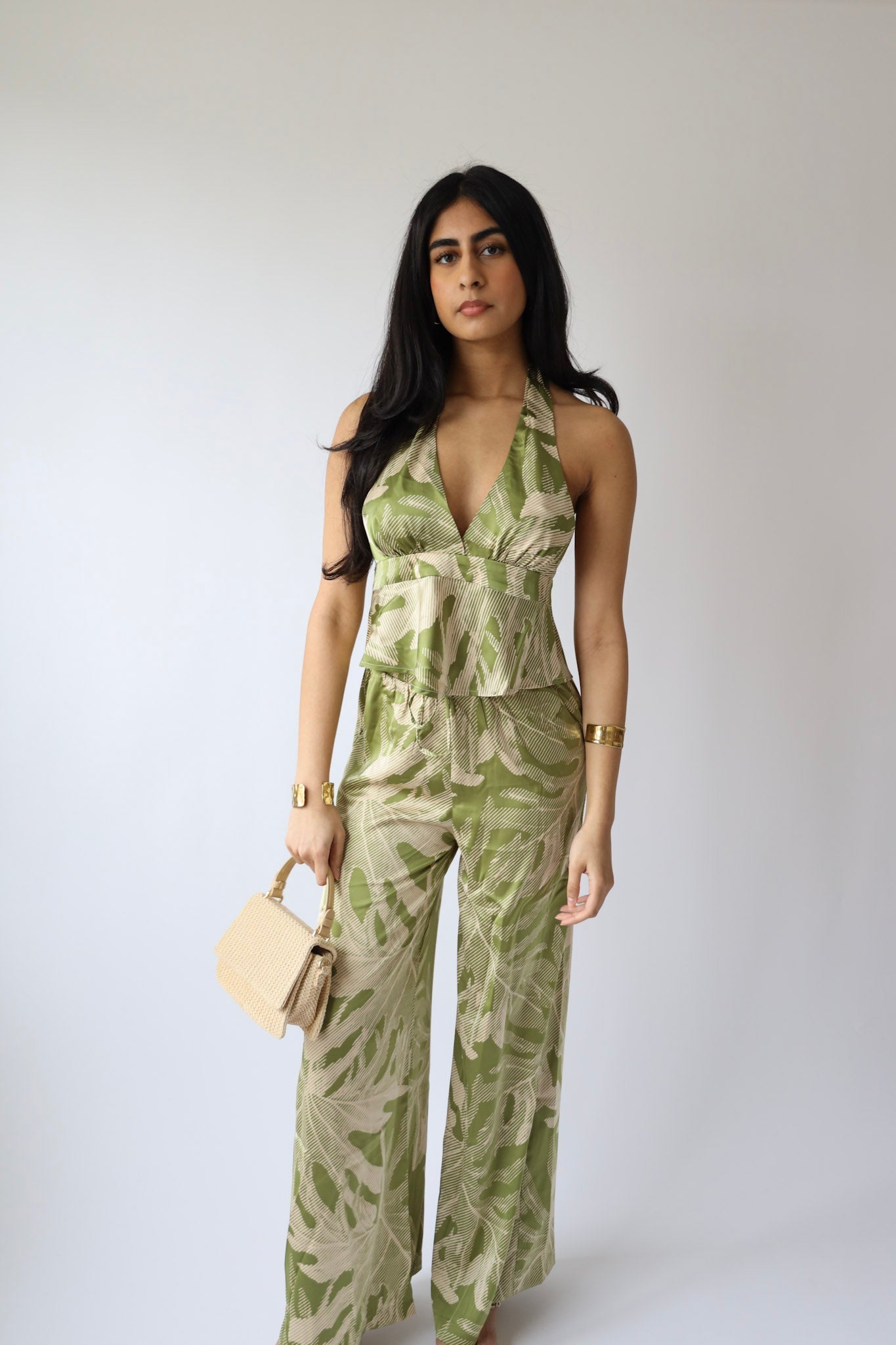 Palm Print Wide Leg Pants ( Bottom Only )