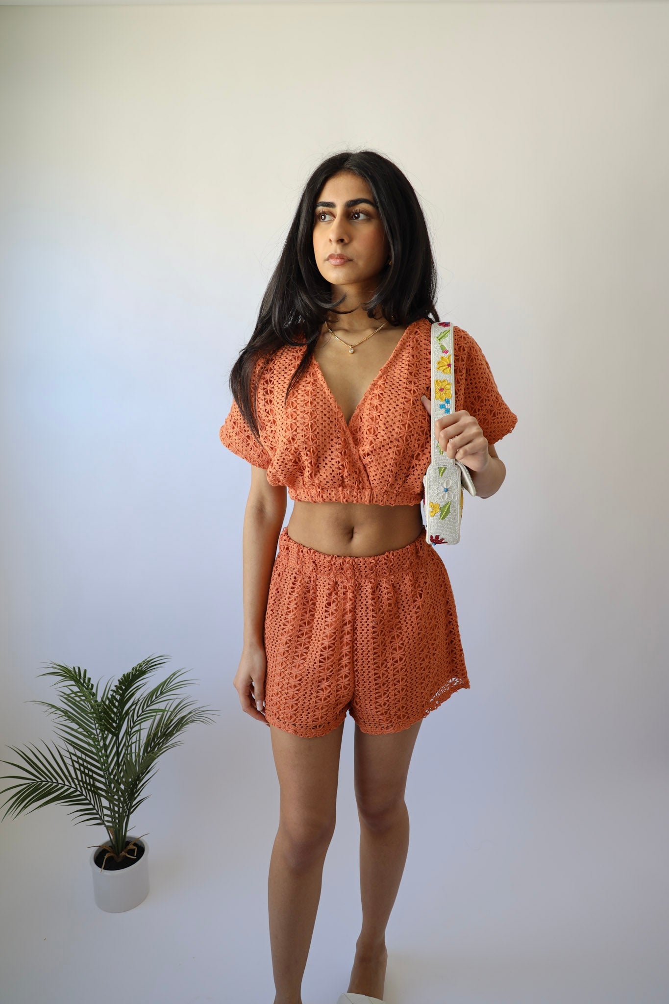 Orange Crochet Shorts