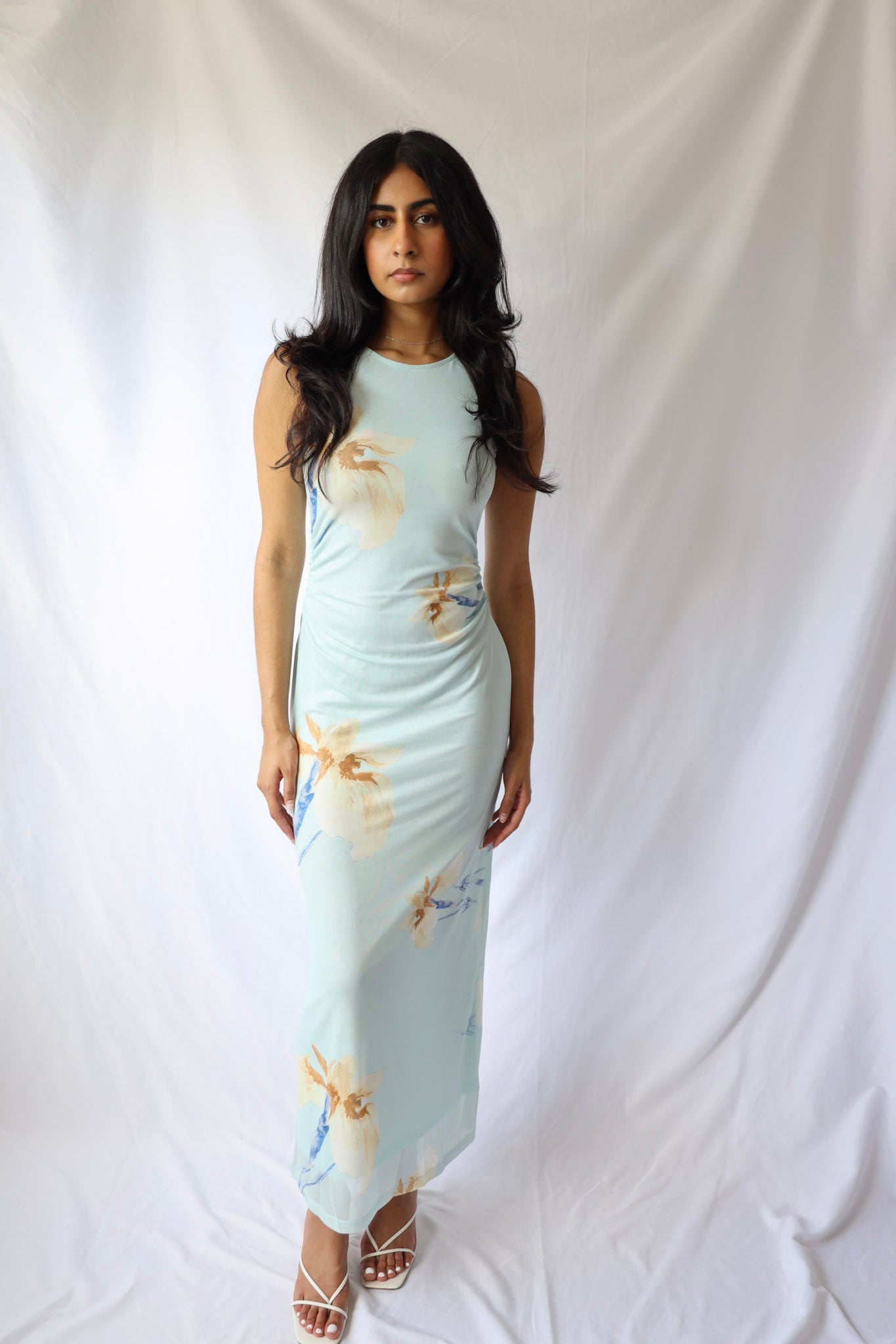 Baby Blue Mesh Floral Maxi Dress