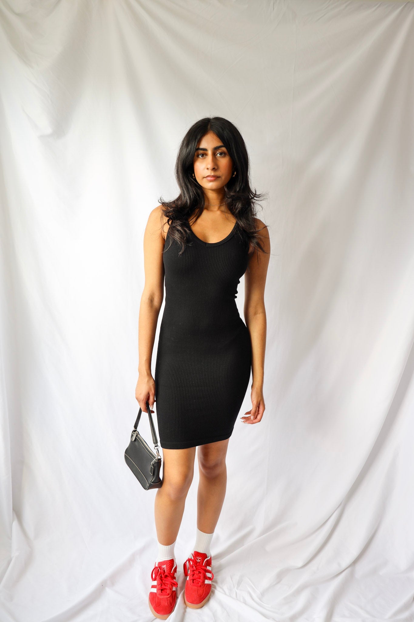 Black Essential Ribbed Seamless Midi Dress
